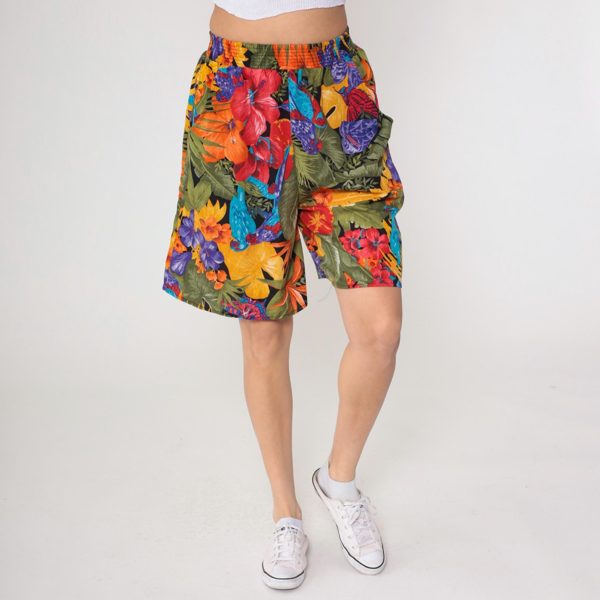 90s Connections Tropical Floral Shorts High Waist Botanical Print Medium M