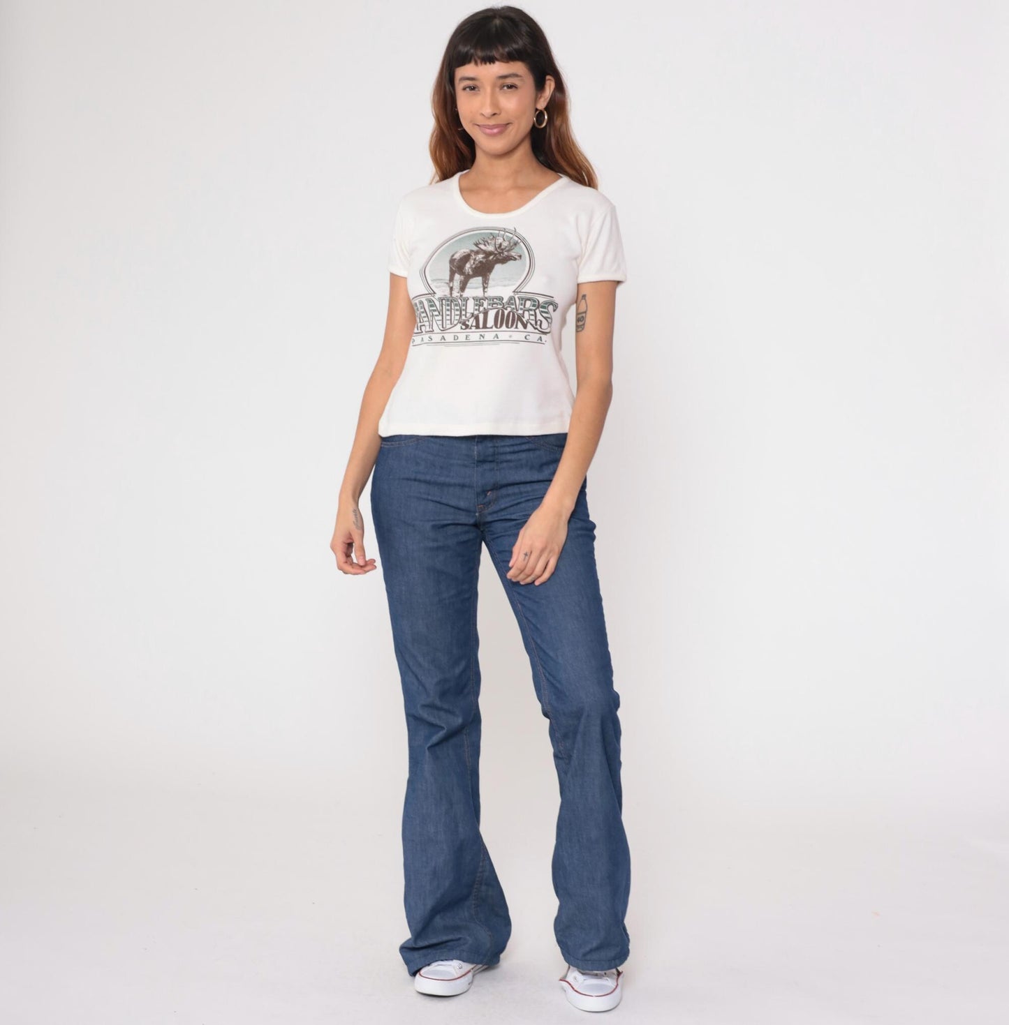 80s Handlebar Saloon Moose Graphic Tee Cream Cropped Large