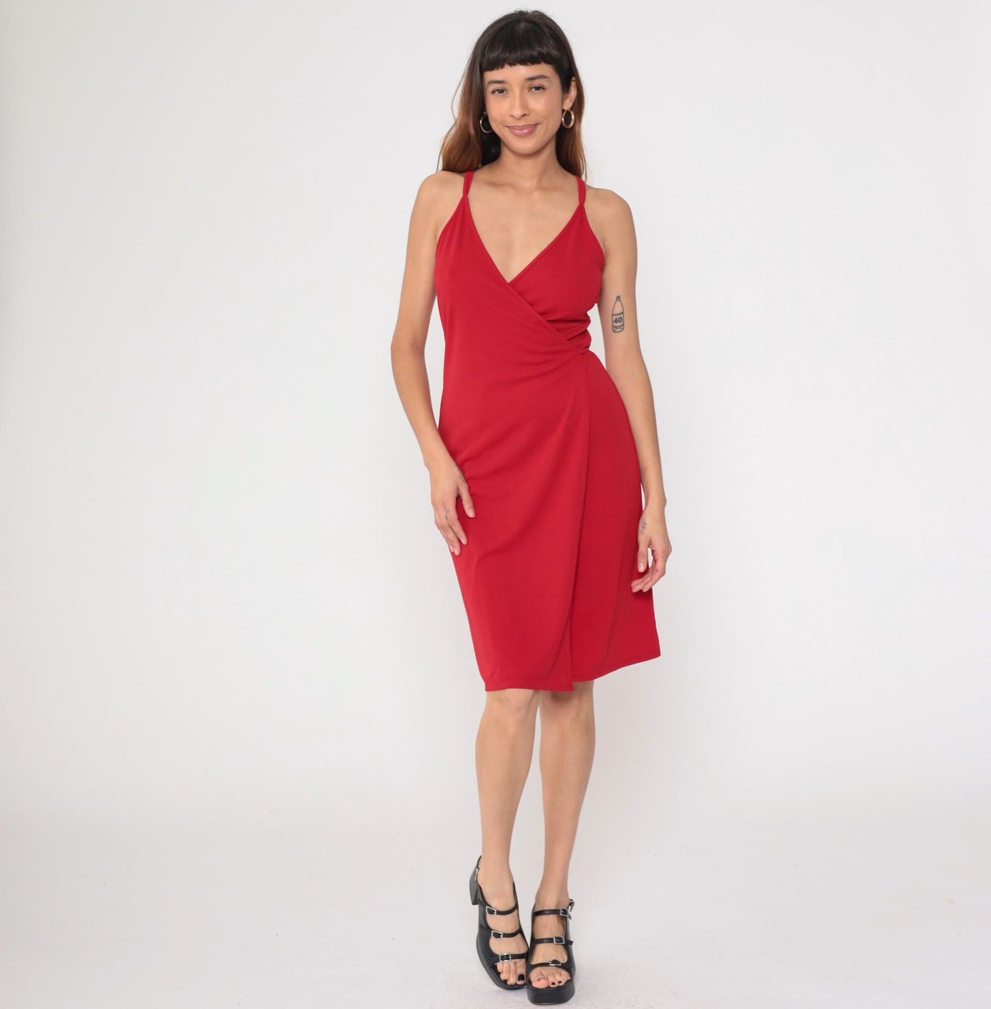 Y2K Express Red Halter Wrap Dress Knee Length Coquette Medium M