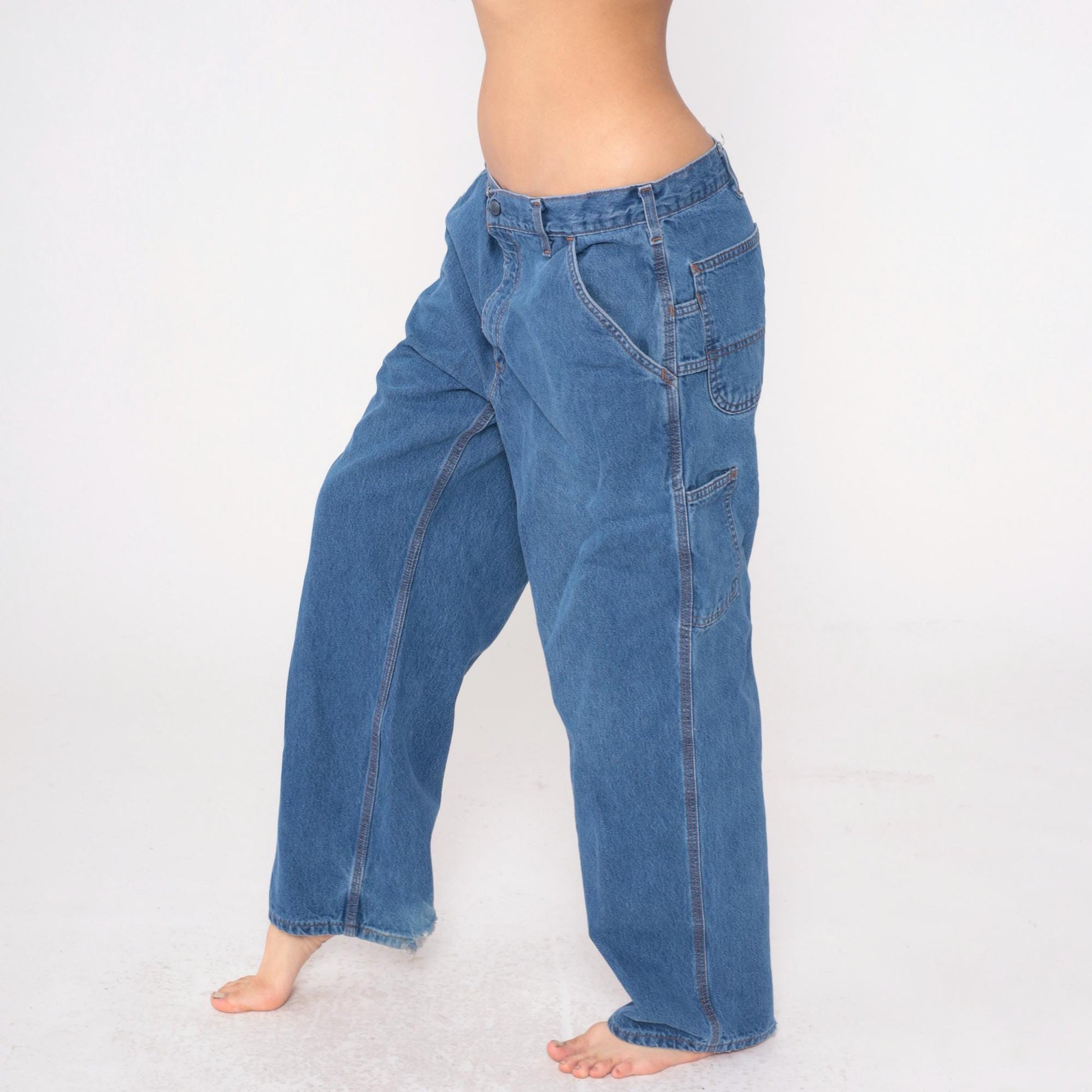 Carhartt Y2K Medium Wash Carpenter Jeans Blue Denim Cargo Straight Leg Extra Large