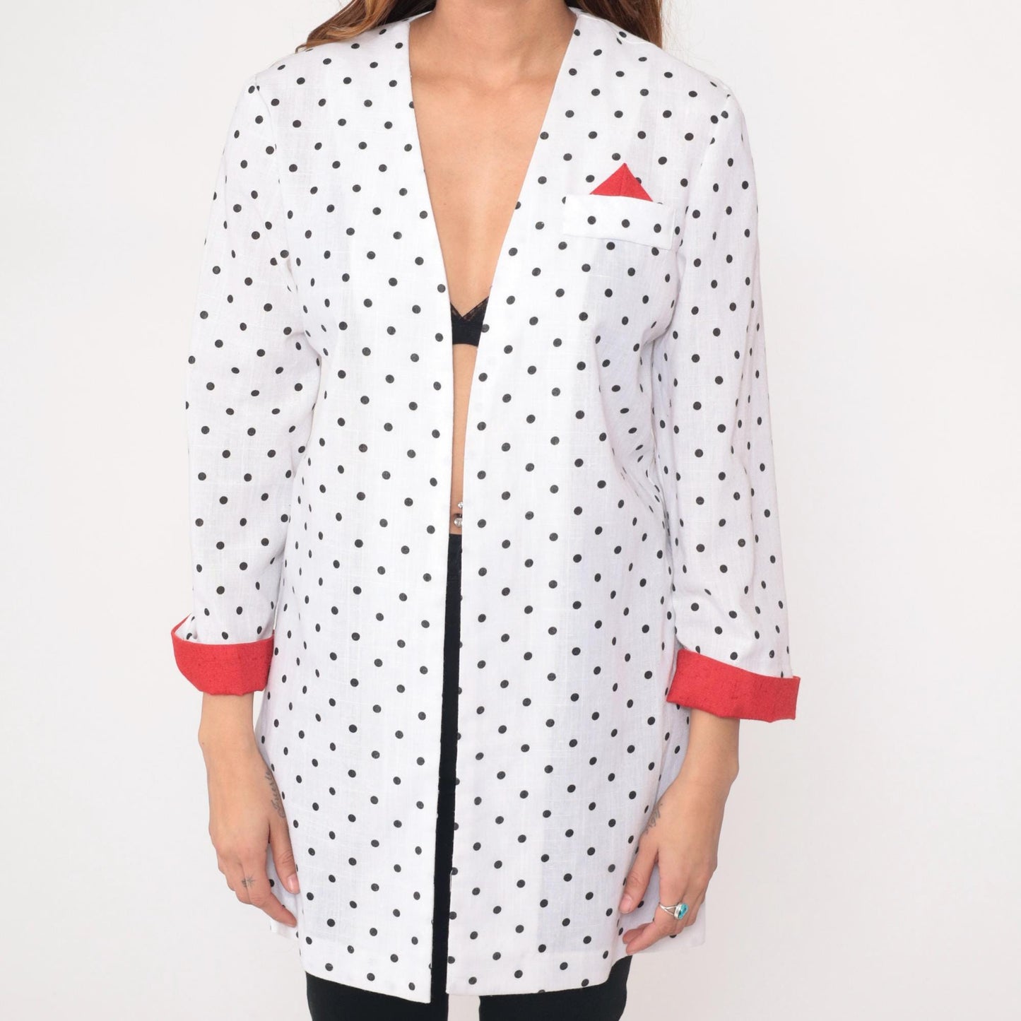 90s Just in Thyme Polka Dot Blazer White Black Red Cuffs Medium M