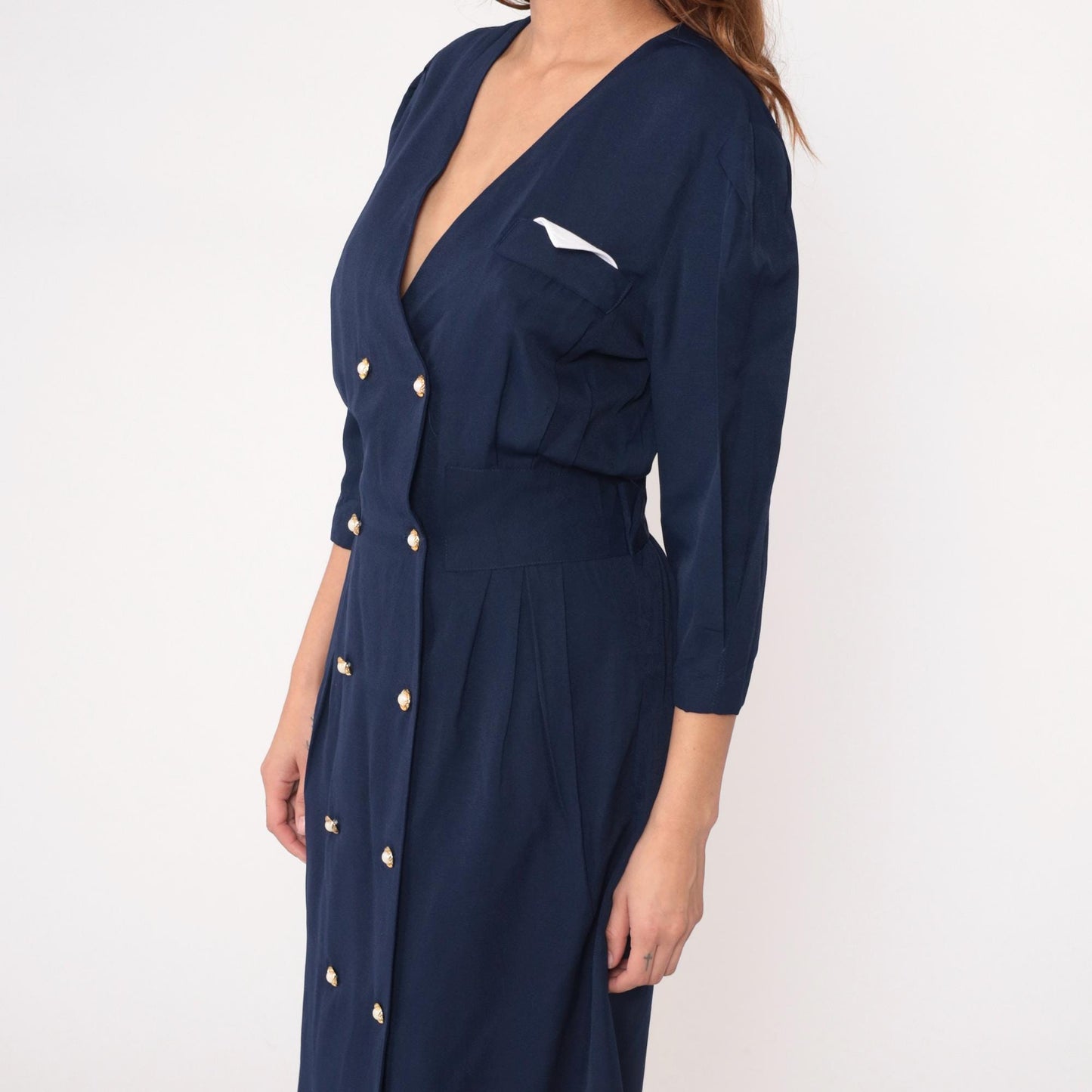90s Ms. Basia California Navy Double-Breasted Dress Gold Buttons Medium