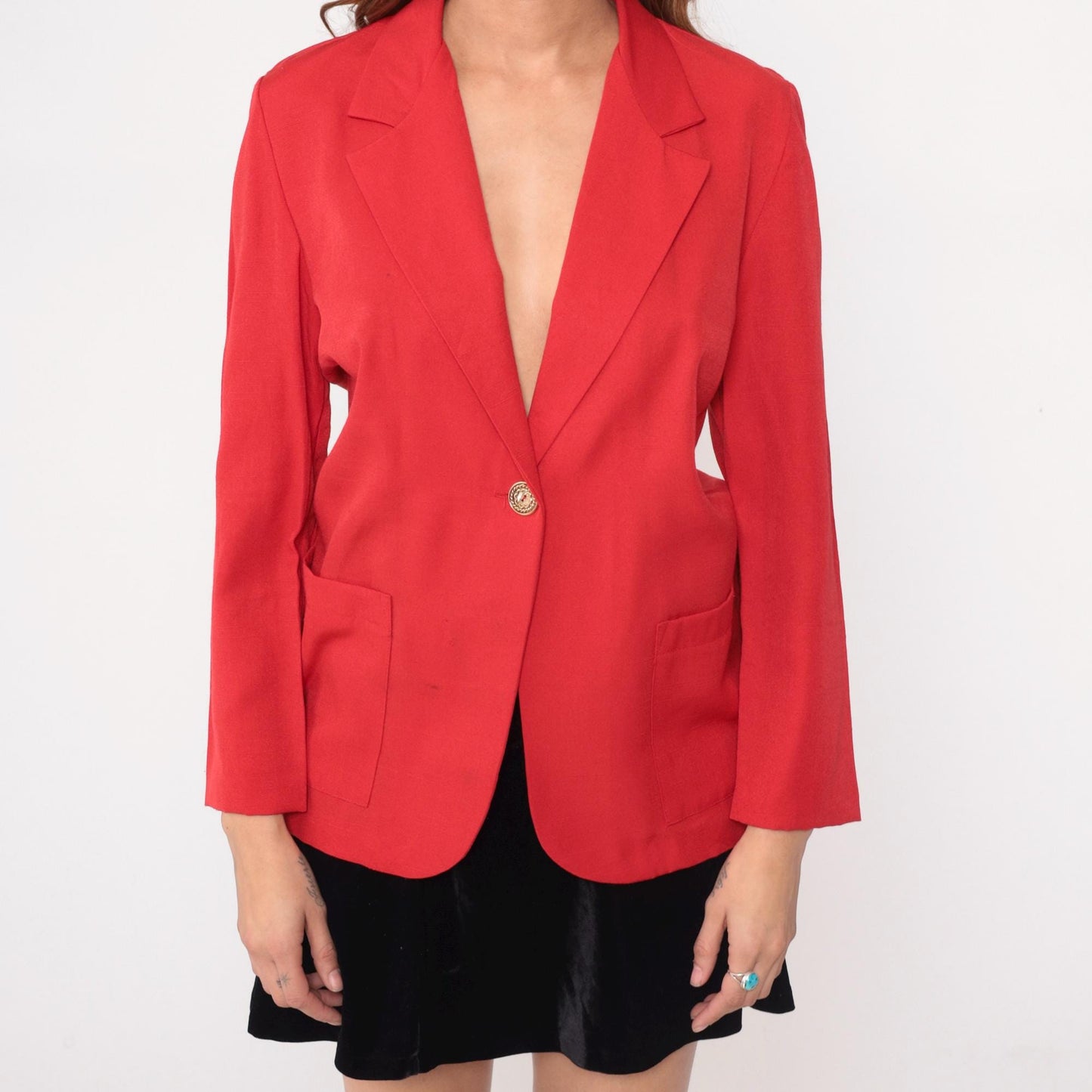 90s Cristin Stevens Coral Blazer Single Gold Button Notched Lapel Small S