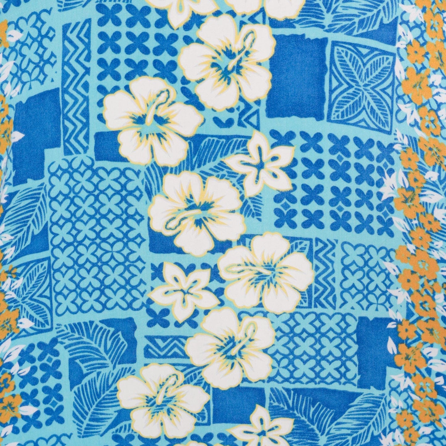 90s Hawaiian Shirt Blue Hibiscus Floral Geometric Print Unisex Extra Large XL