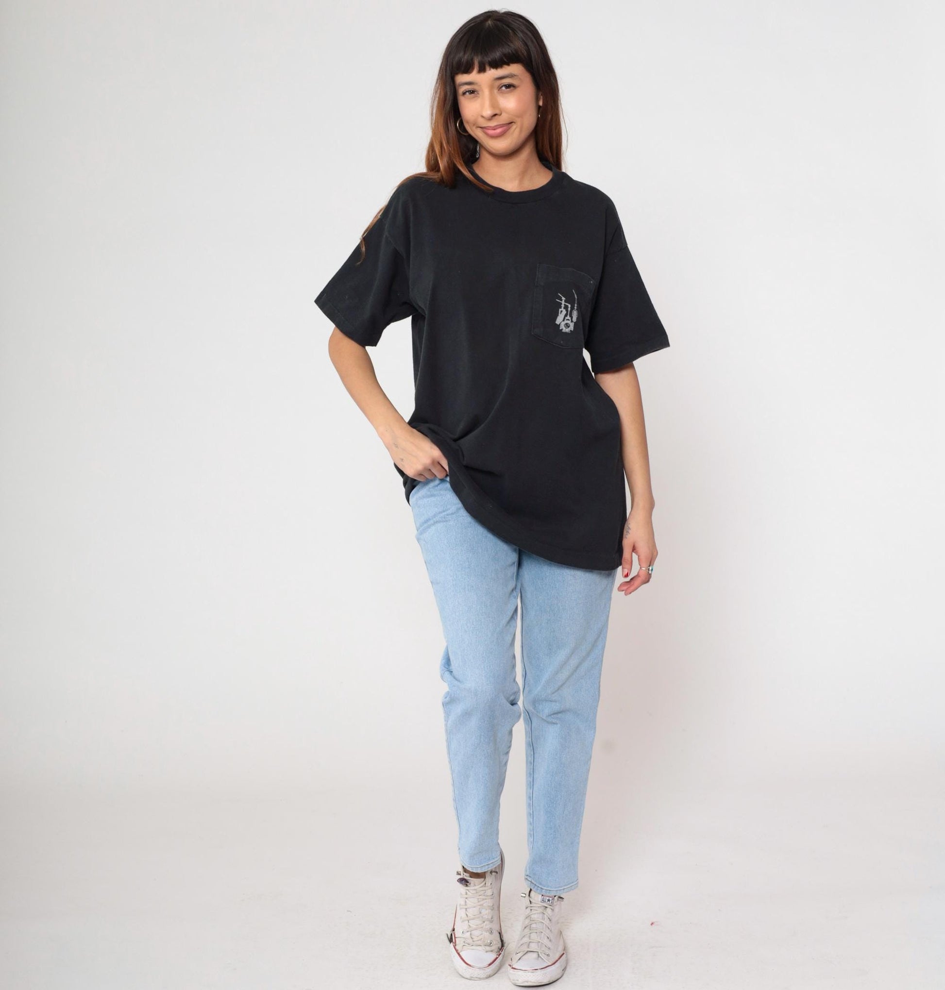 90s Studiocenter Broadcast Productions Graphic Pocket Tee Black Cotton Extra Large