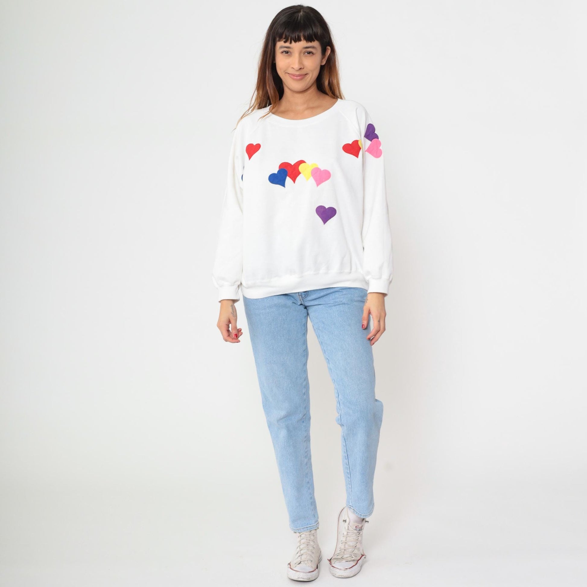 90s Partners II Heart Sweatshirt White Multicolour Appliqué Crewneck Extra Large XXL