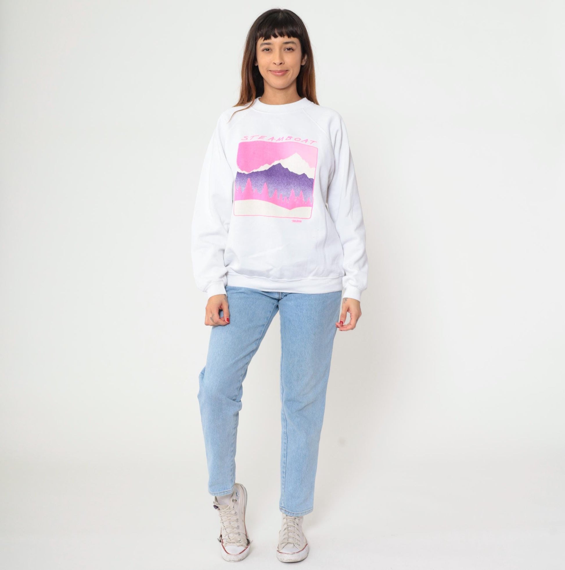 90s Steamboat Mountain Hanes Sweatshirt White Raglan Graphic XL