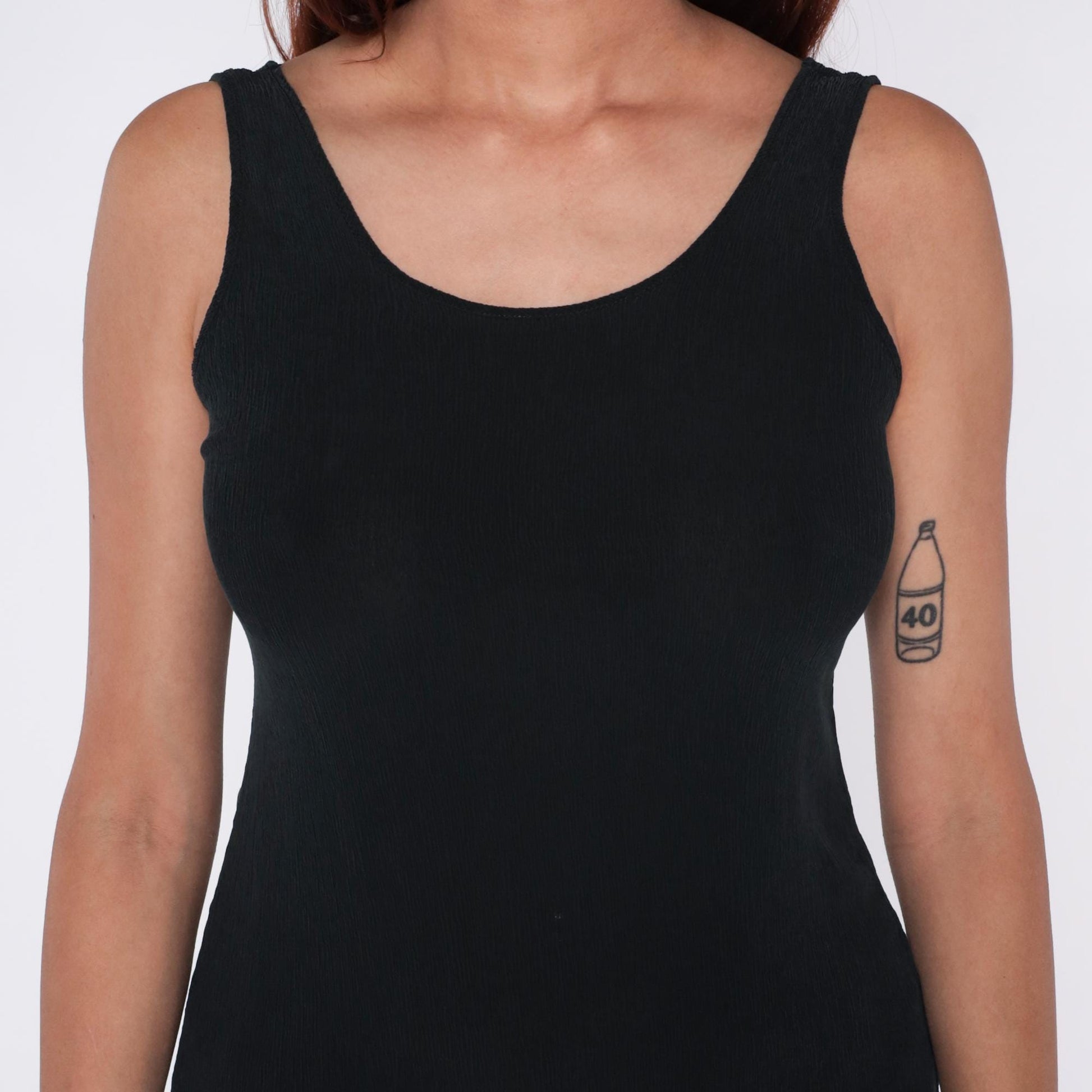 90s Black Midi Dress Sleeveless Scoop Neck Racerback Tank Small S