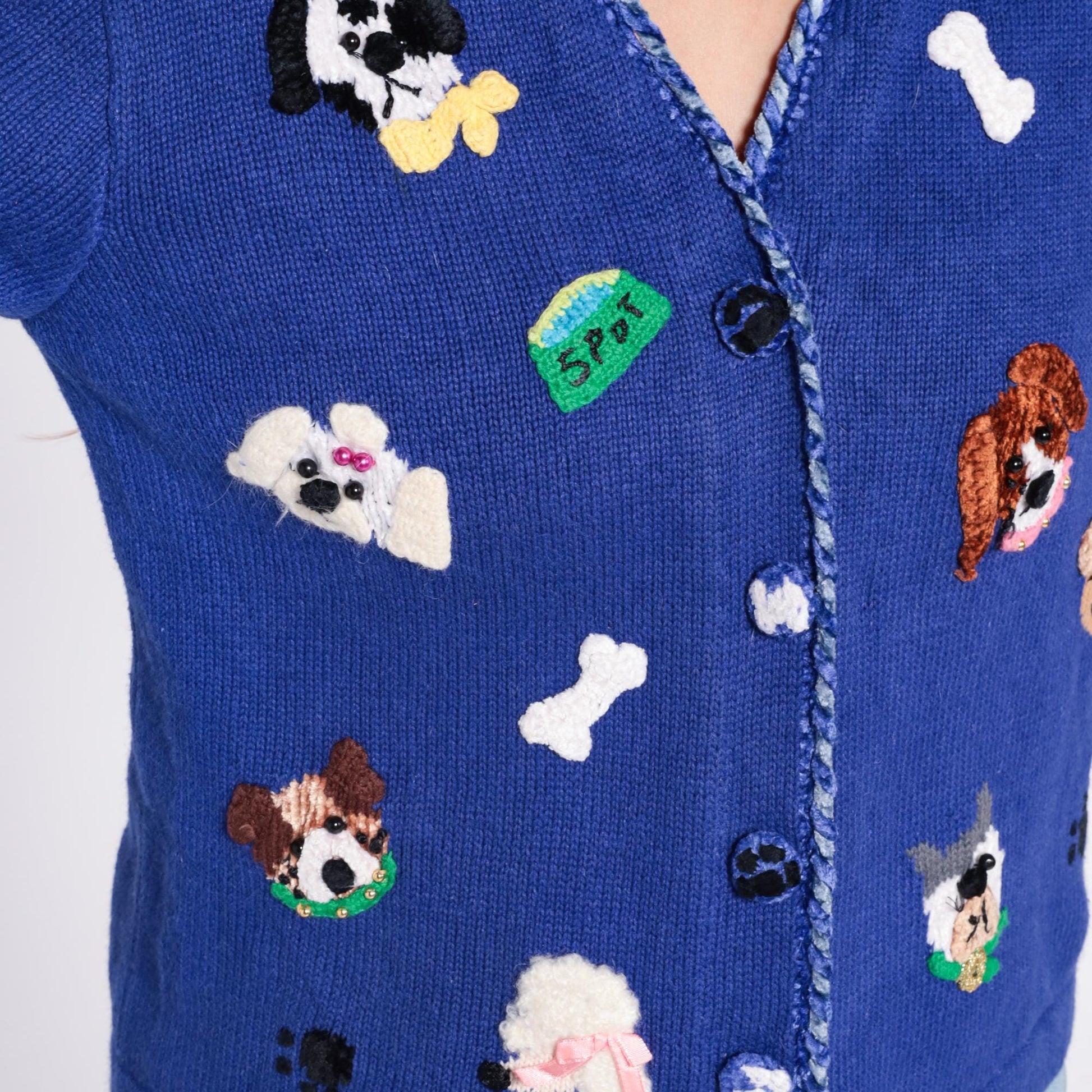 90s Jack B. Quick Dog Cardigan Blue Embroidered Puppy Paw Print Small