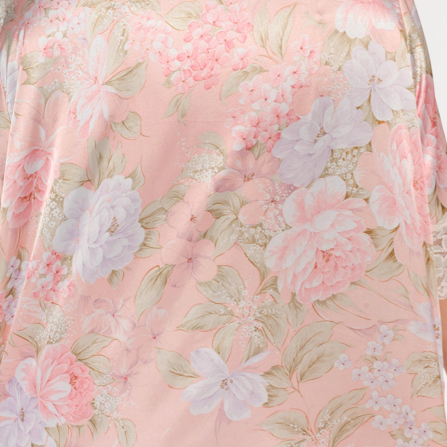 90s Pink Floral Kimono Robe Wendy Ann Lace Trim Knee Length Medium