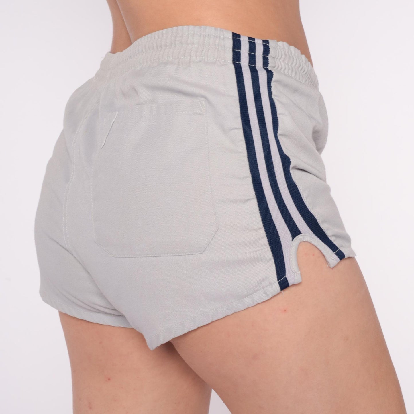 80s Oshmans Athletic Shorts Grey Navy Stripe Running Shorts Medium