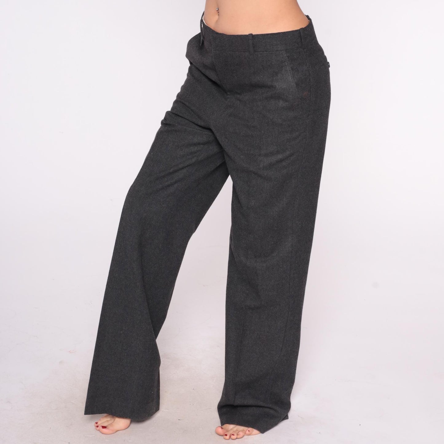 80s Presswick & Moore Wool Trousers Charcoal Straight Leg High Waisted Large