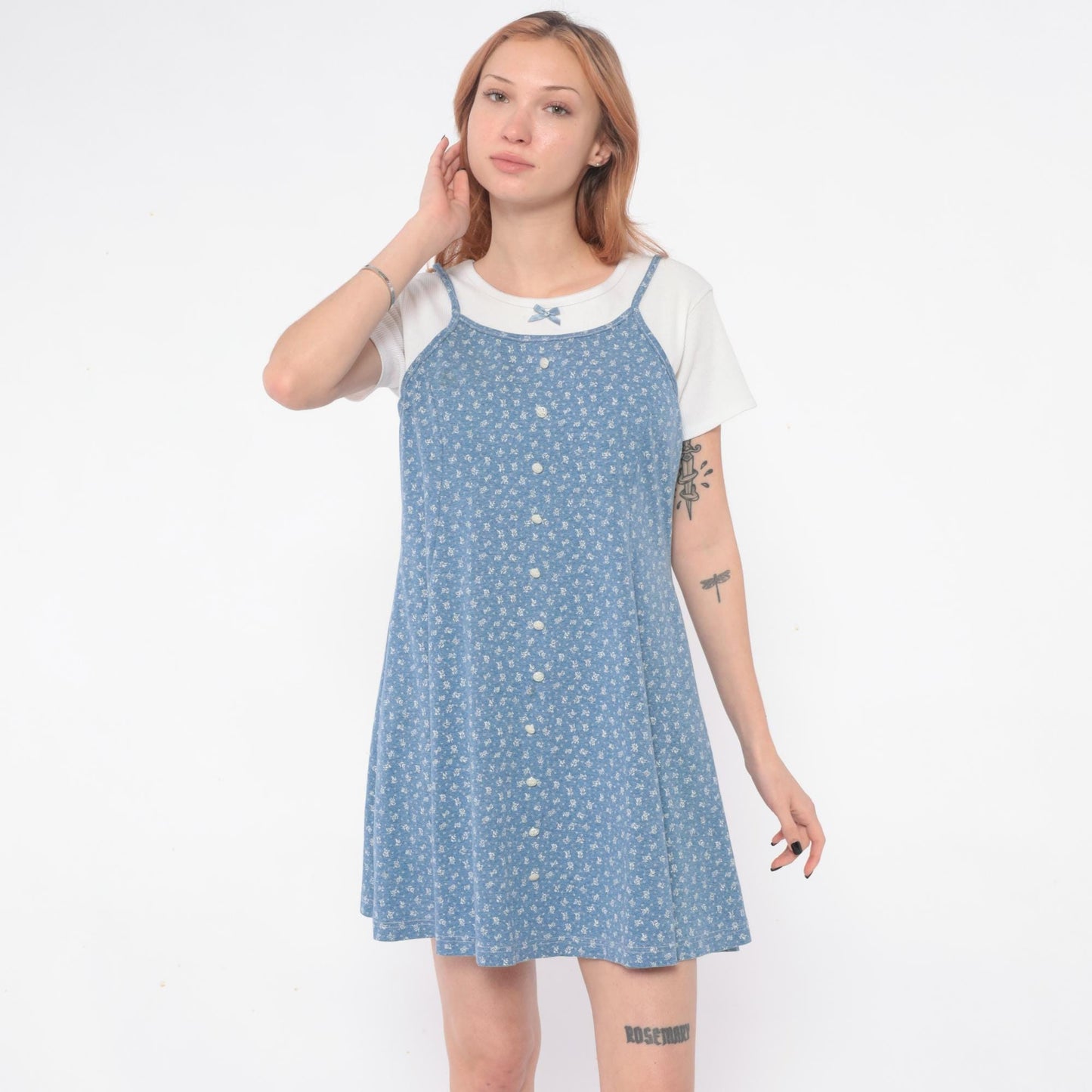 90s Blue Floral Mini Dress Maggie Lawrence Spaghetti Strap Sundress Large L