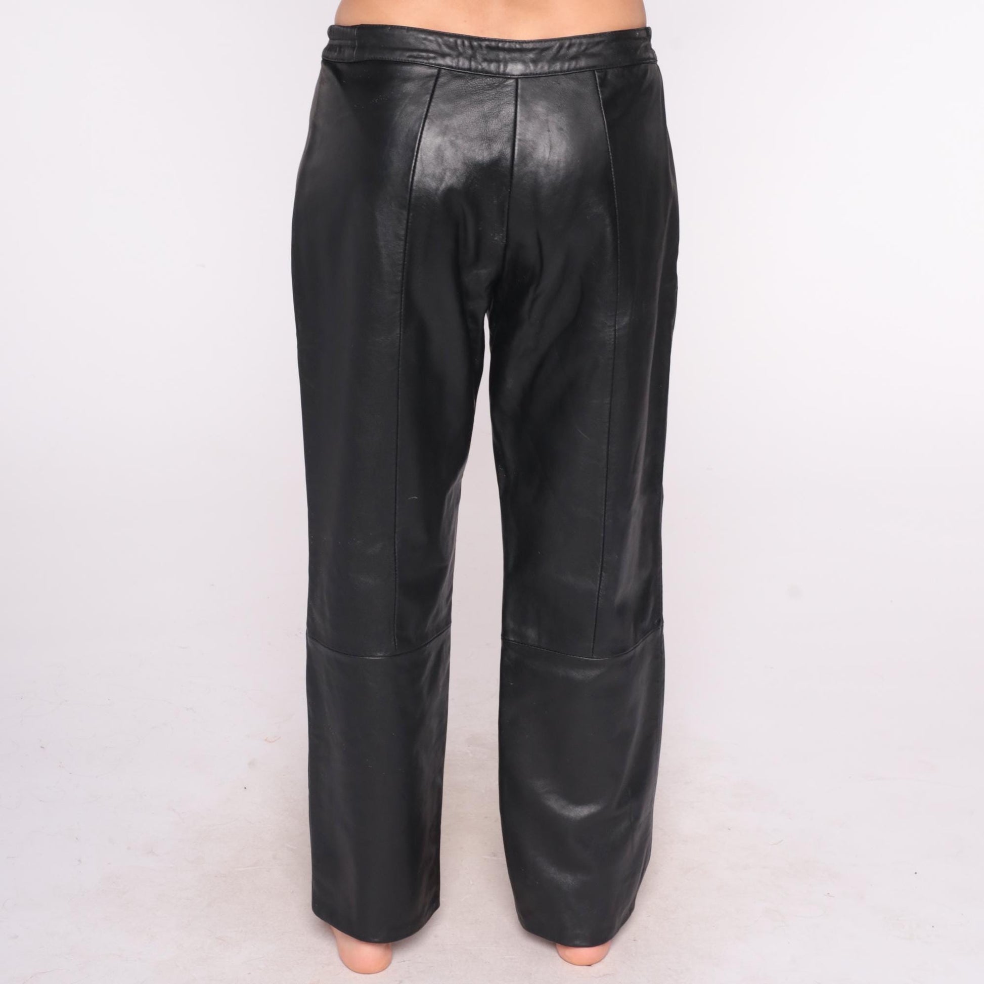 Y2K Excelled Collection Black Leather Pants High Rise Straight Leg Large L