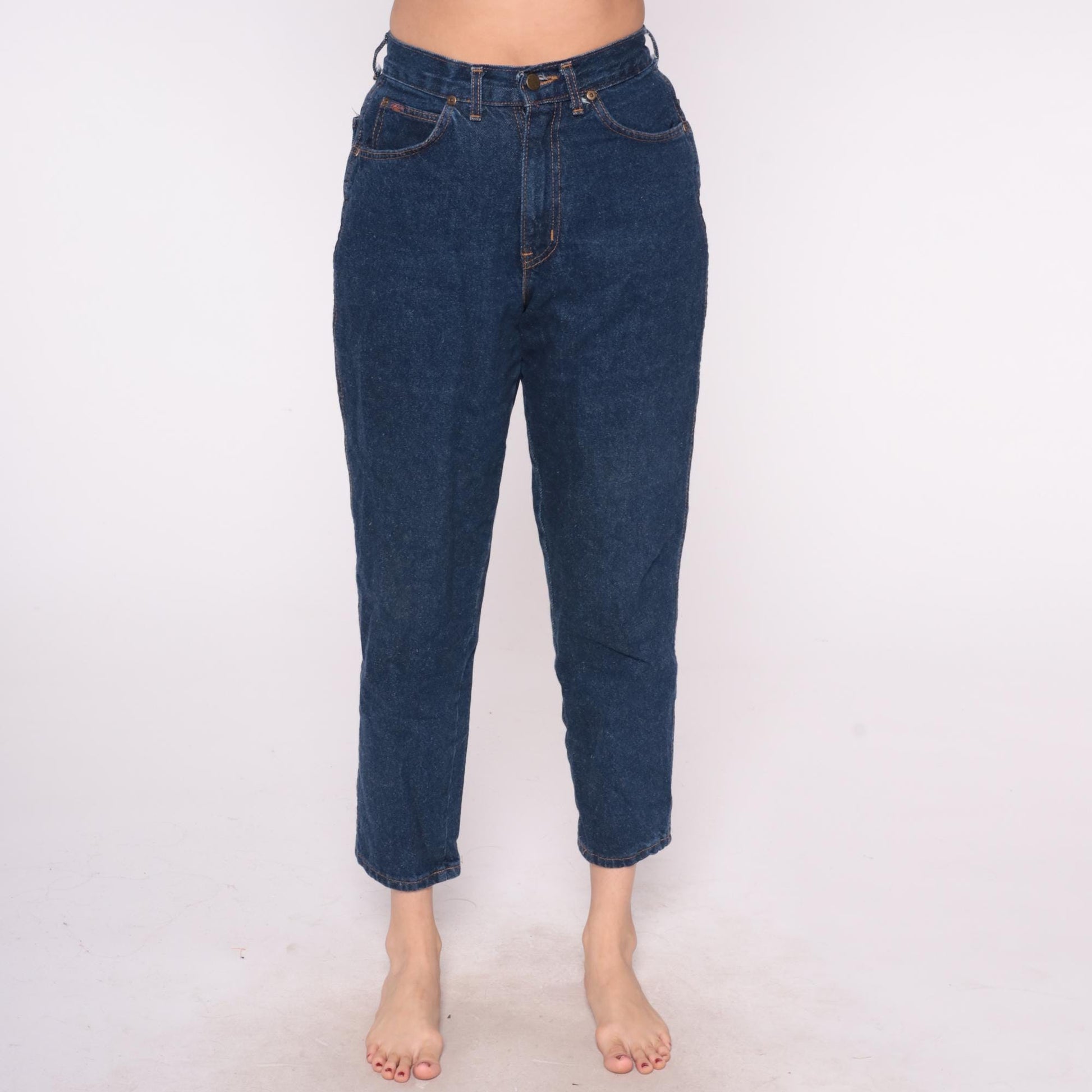 80s High Waisted Dark Wash Jeans Tapered Leg Five Pocket Denim Size 28