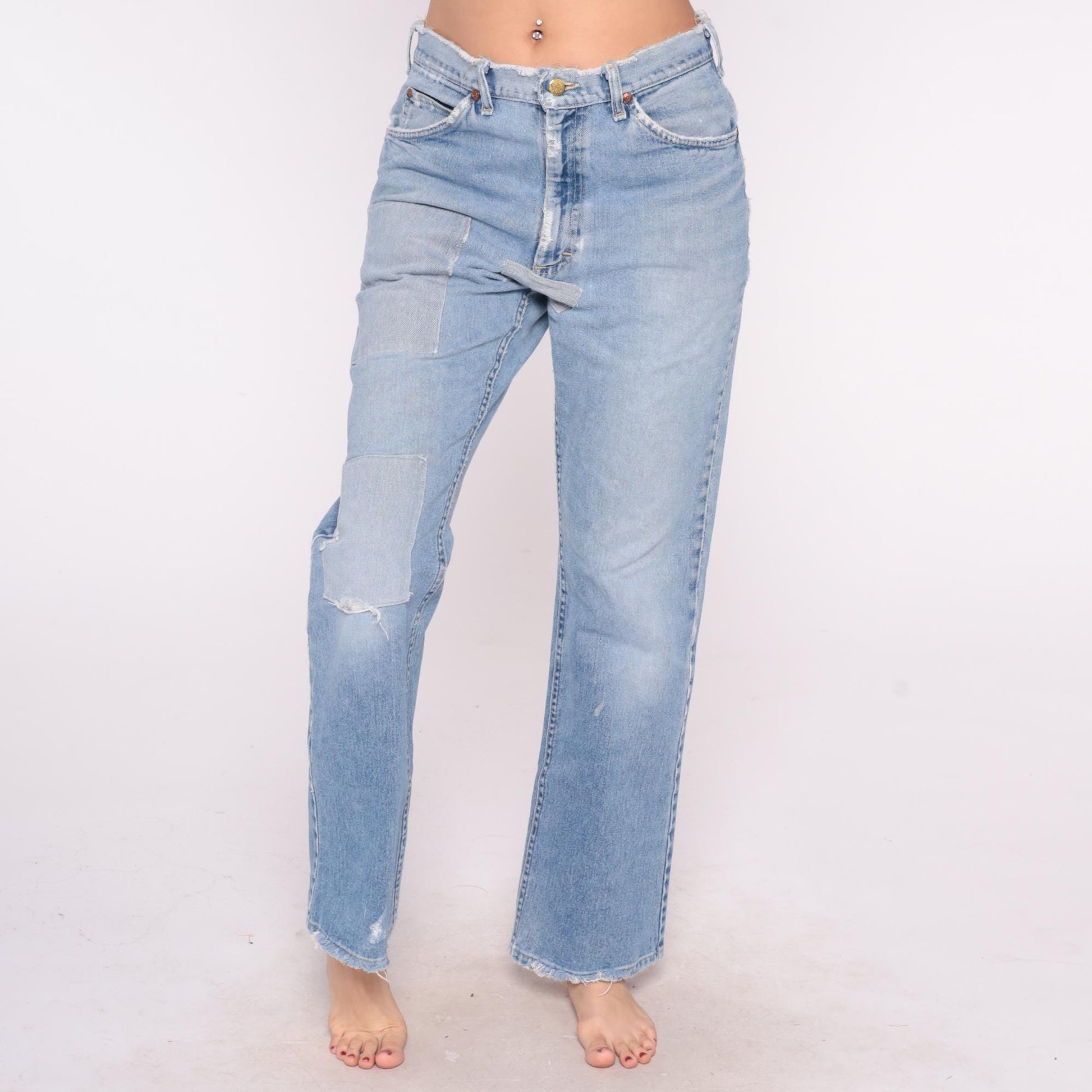 Lee Denim Jeans 80s Light Wash High Rise Straight Leg Distressed Medium M
