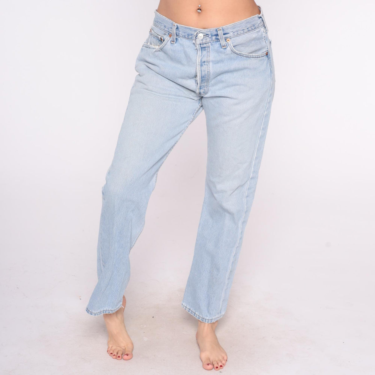 Levi's 501 90s Distressed Light Wash Denim High Rise Straight Leg 34x30