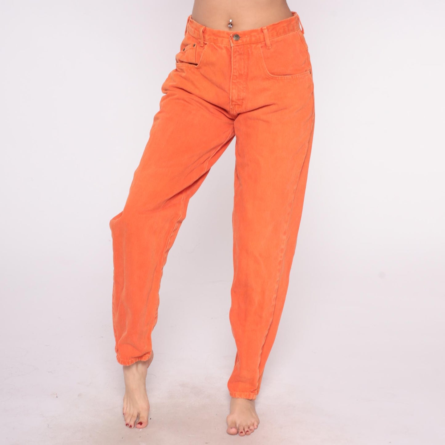 90s One Way Orange Jeans High Waist Straight Leg Cotton Large L
