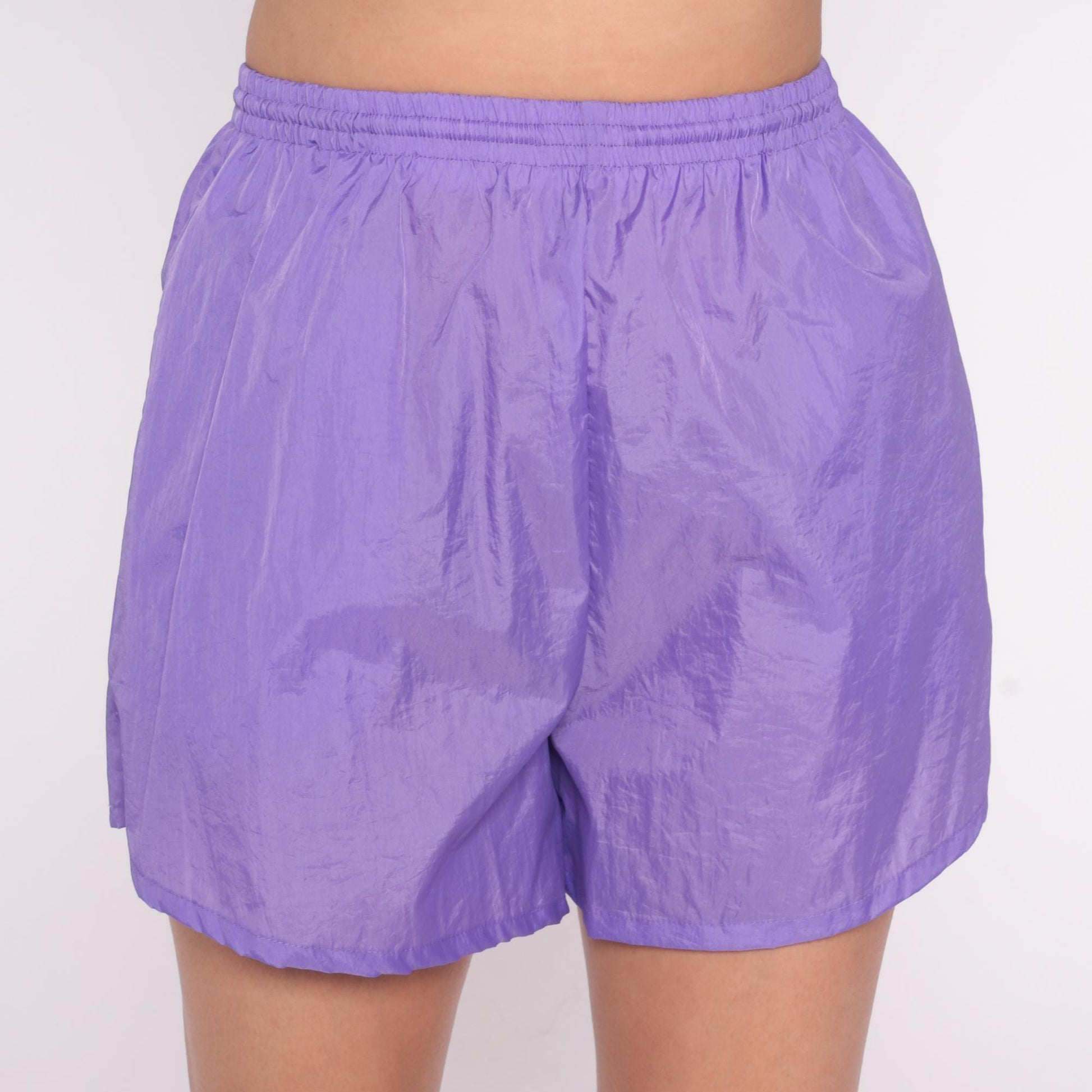80s Purple Athletic Shorts High Waist Elastic Nylon Running Medium M