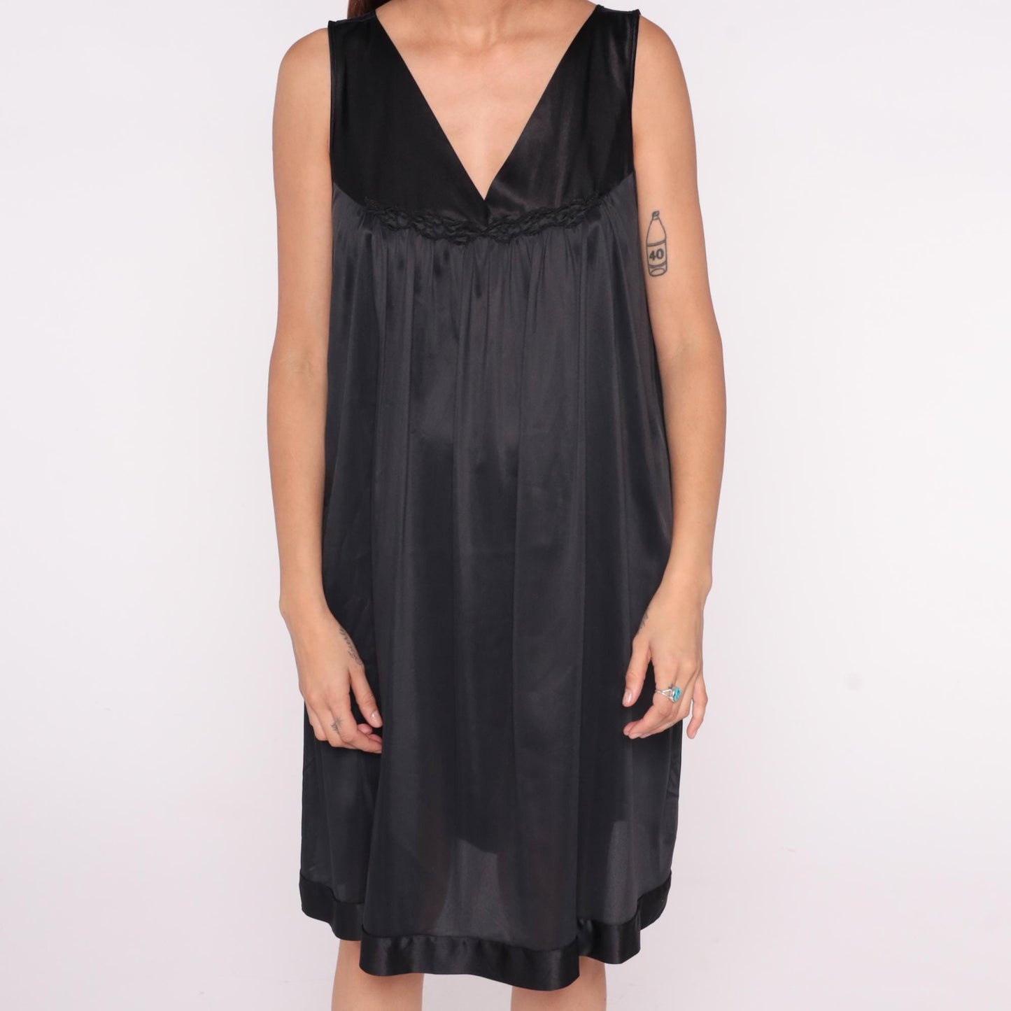 90s Vanity Fair Black Slip Dress Empire Waist V-Neck Satin Trim Plus Size 1X