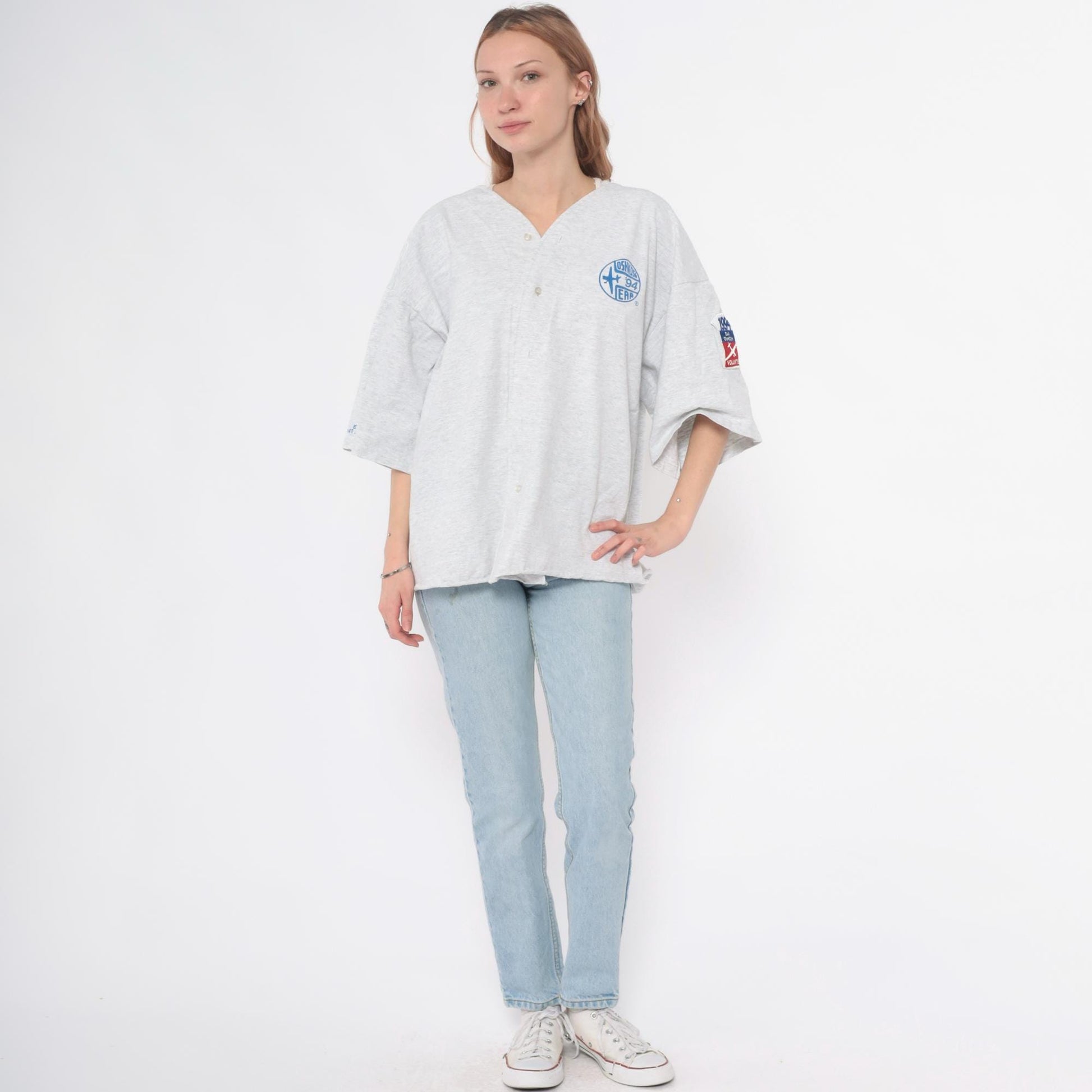 90s Motorsport Traditions EAA Oshkosh Volunteer Baseball Jersey Grey Cotton XL