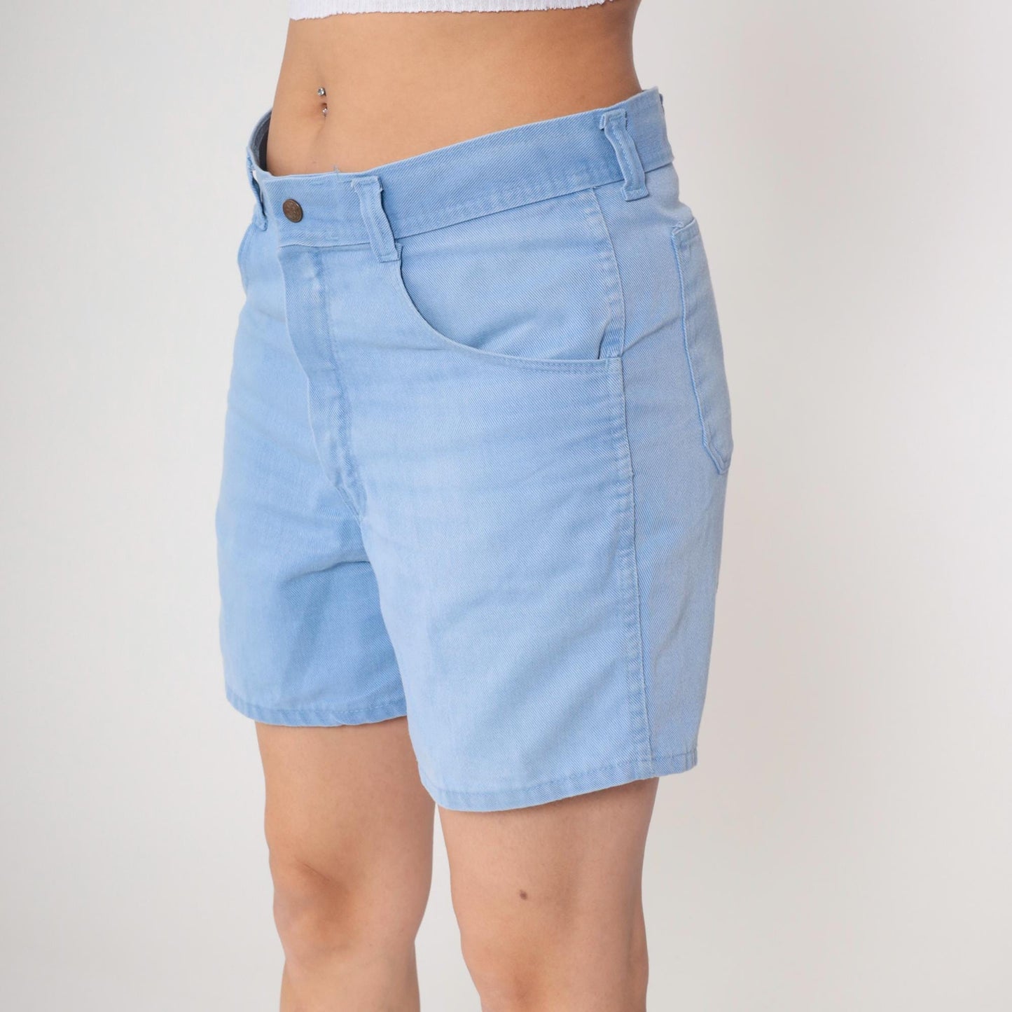LL Bean 80s Light Blue High-Waisted Cotton Shorts Button Fly Large