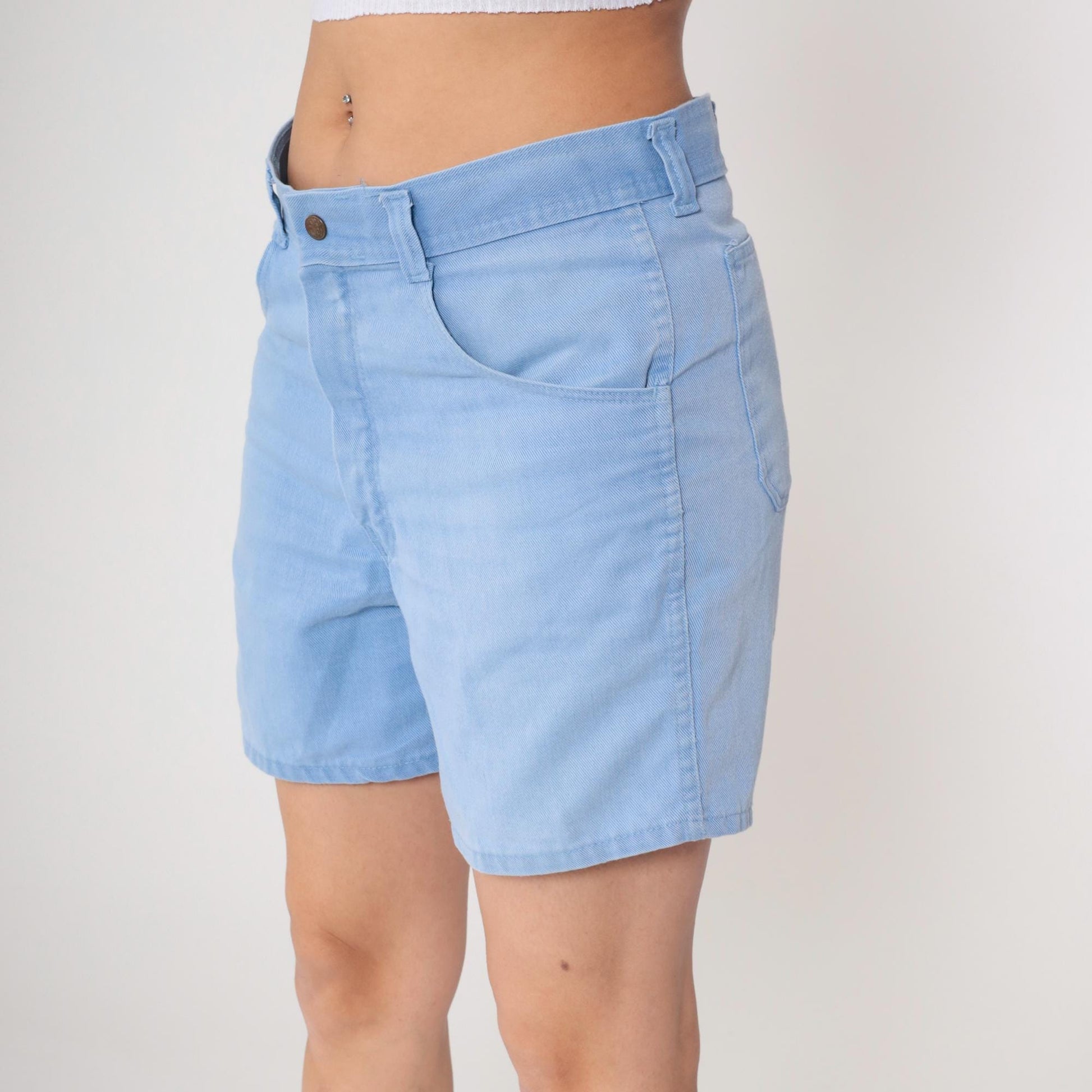 LL Bean 80s Light Blue High-Waisted Cotton Shorts Button Fly Large