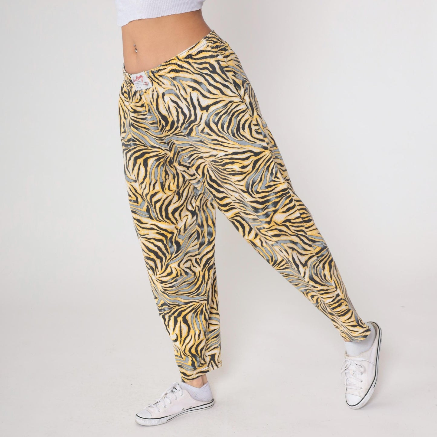 90s Body Bizz Abstract Tiger Print Pants Yellow Gold Black Large L