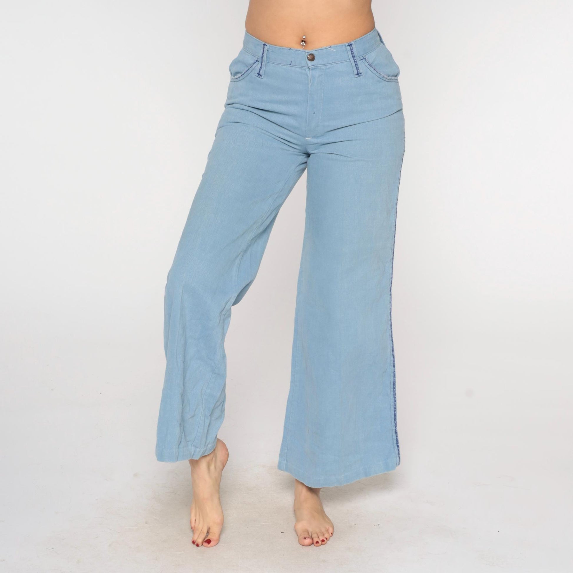 80s Sears Light Blue Denim Bell Bottom Jeans High Waist Flare Small S