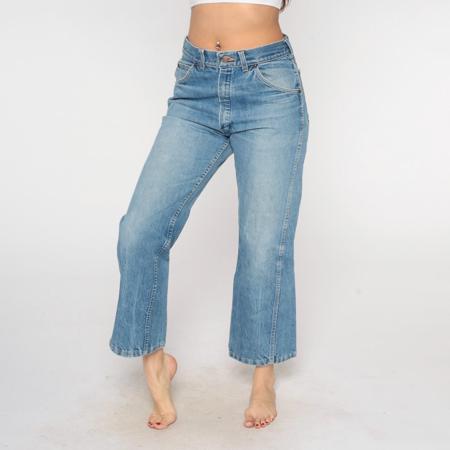 80s Gauchos Light Wash Wide Leg Jeans High Rise Cropped Denim Medium