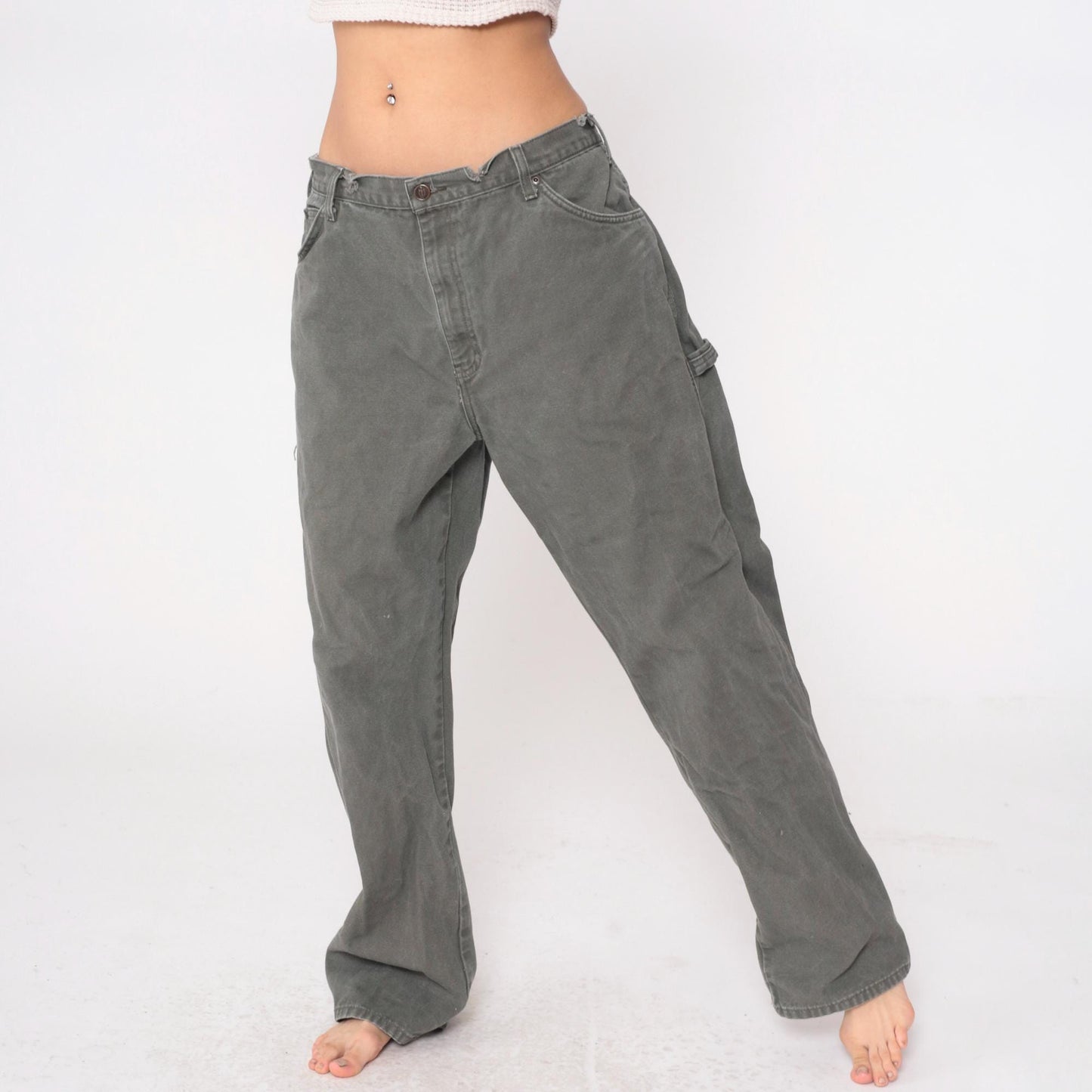 90s Dickies Carpenter Pants Grey Utility Workwear 38x32