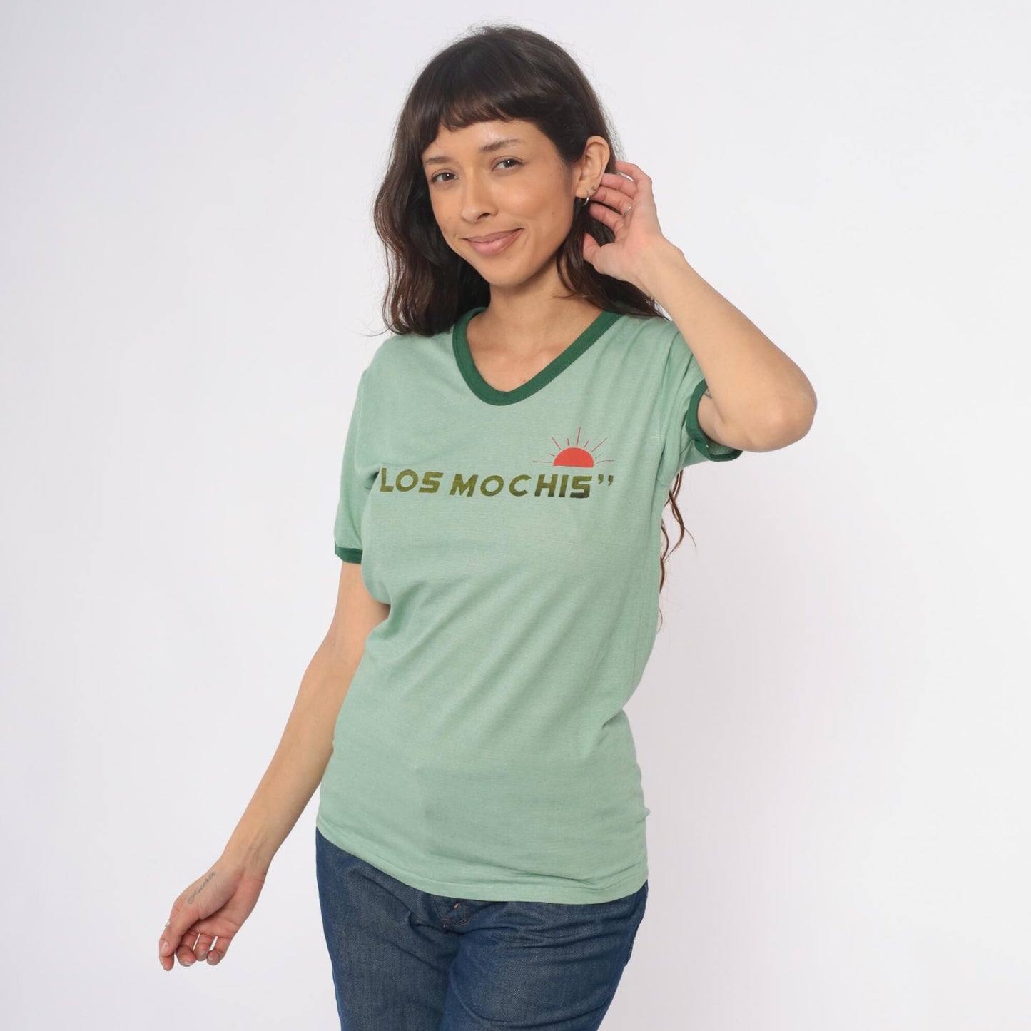 Y2K Los Mochis Mexico Ringer Tee Mint Green Graphic Short Sleeve Medium