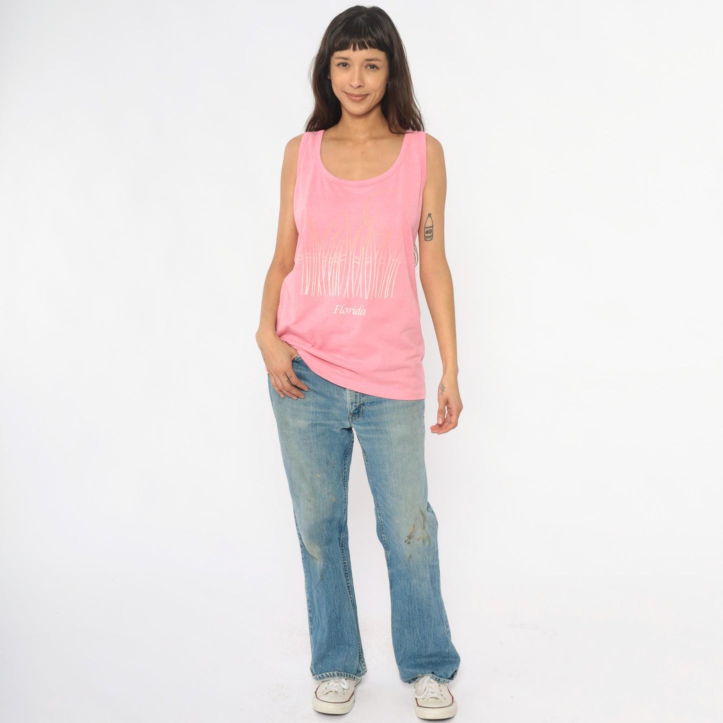 90s Florida Pink Tank Top Sunset Graphic Scoop Neck Extra Large XL