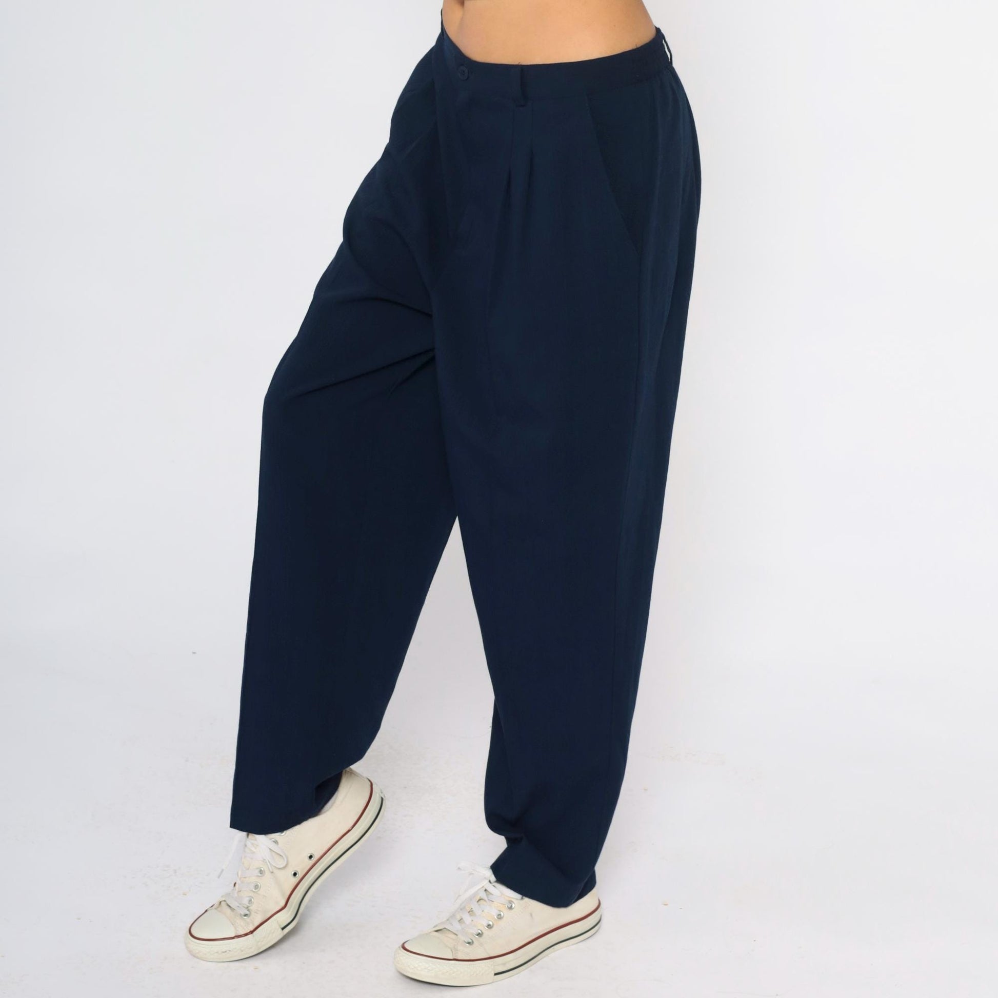 80s Briggs New York Navy Trousers High Rise Elastic Waist Straight Leg Large