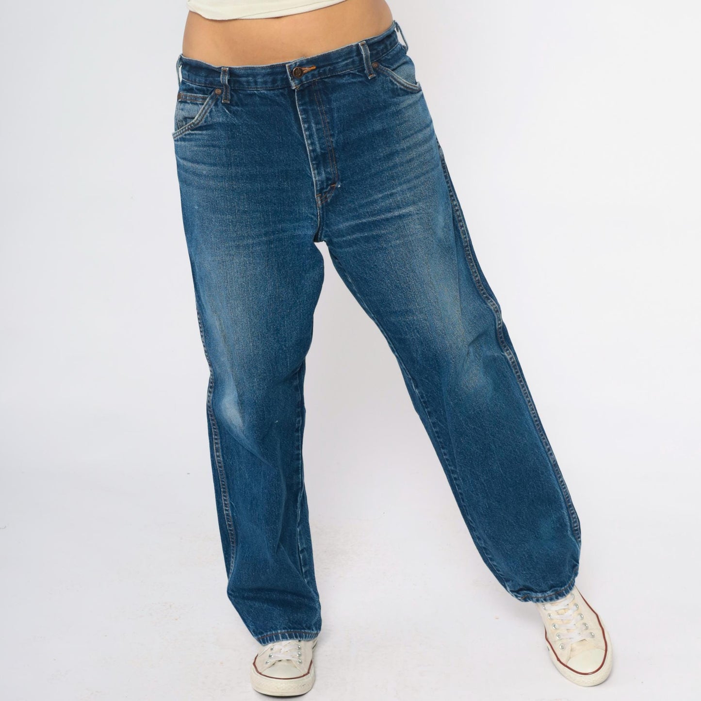 Dickies Y2K Medium Wash Denim Jeans Straight Leg Red Patch XXL