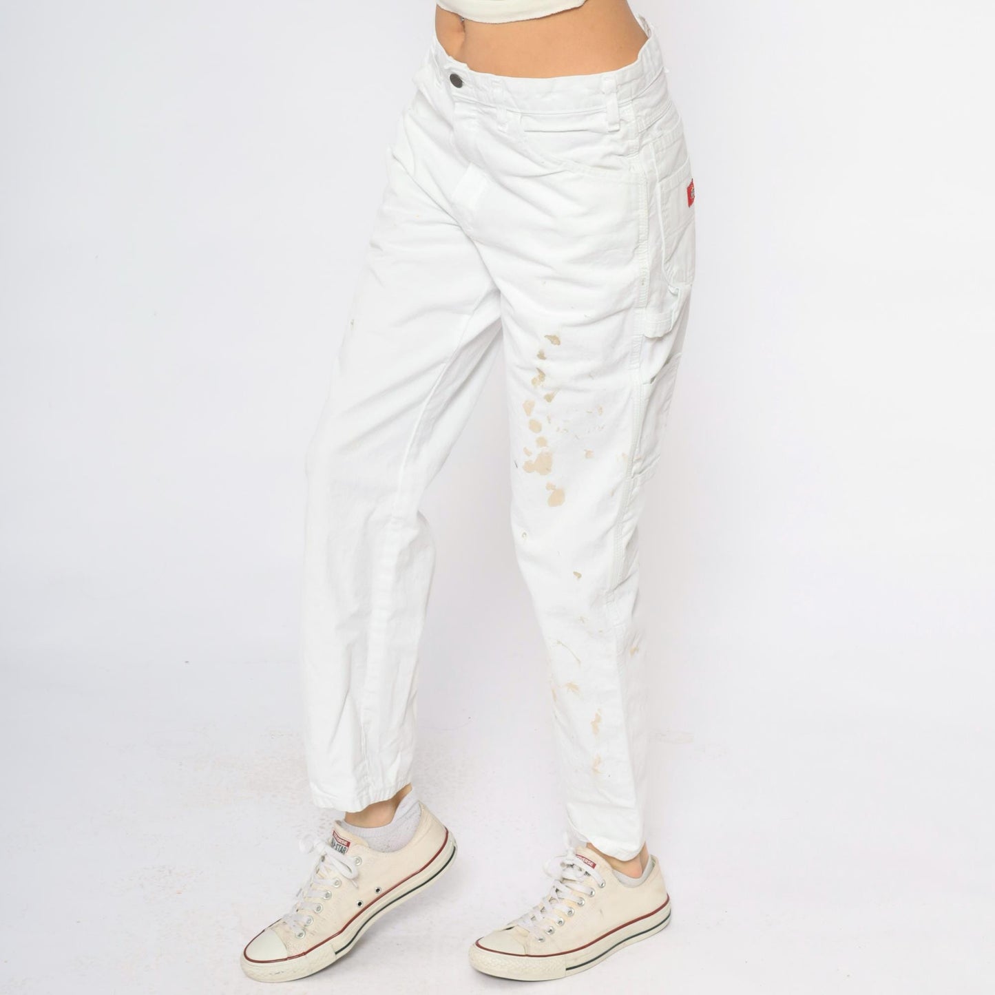 Y2K Dickies White Cargo Pants Distressed Workwear Cotton 32