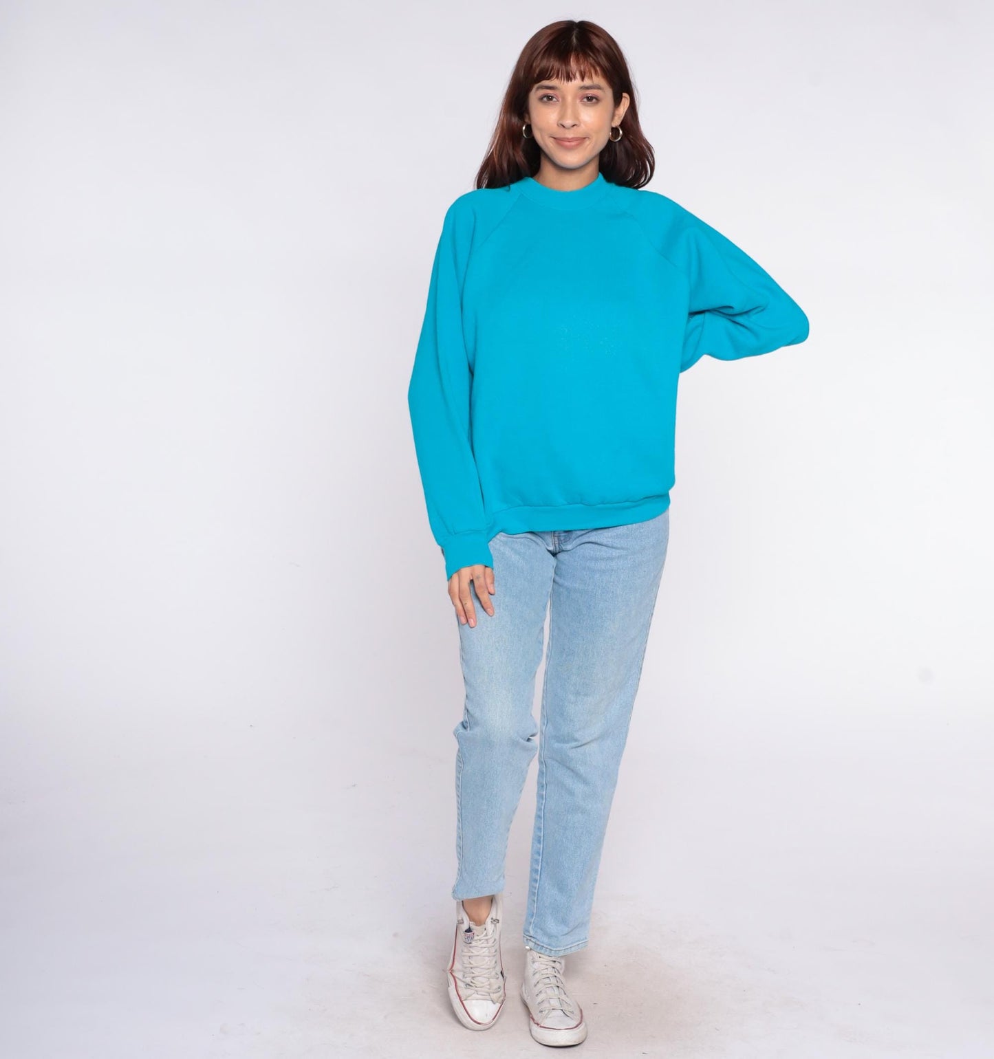 90s Fruit of the Loom Turquoise Crewneck Sweatshirt Raglan Pullover Extra Large XL