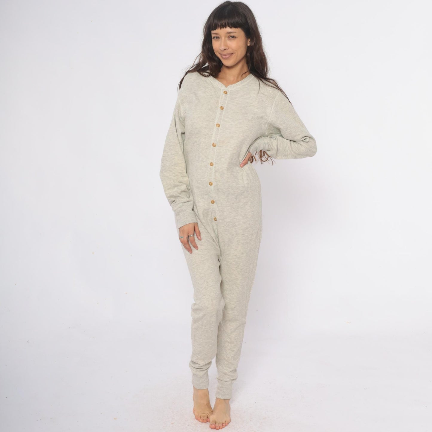 80s Duofold Union Suit Thermal Onesie Cream Cotton Wool Drop Seat Medium