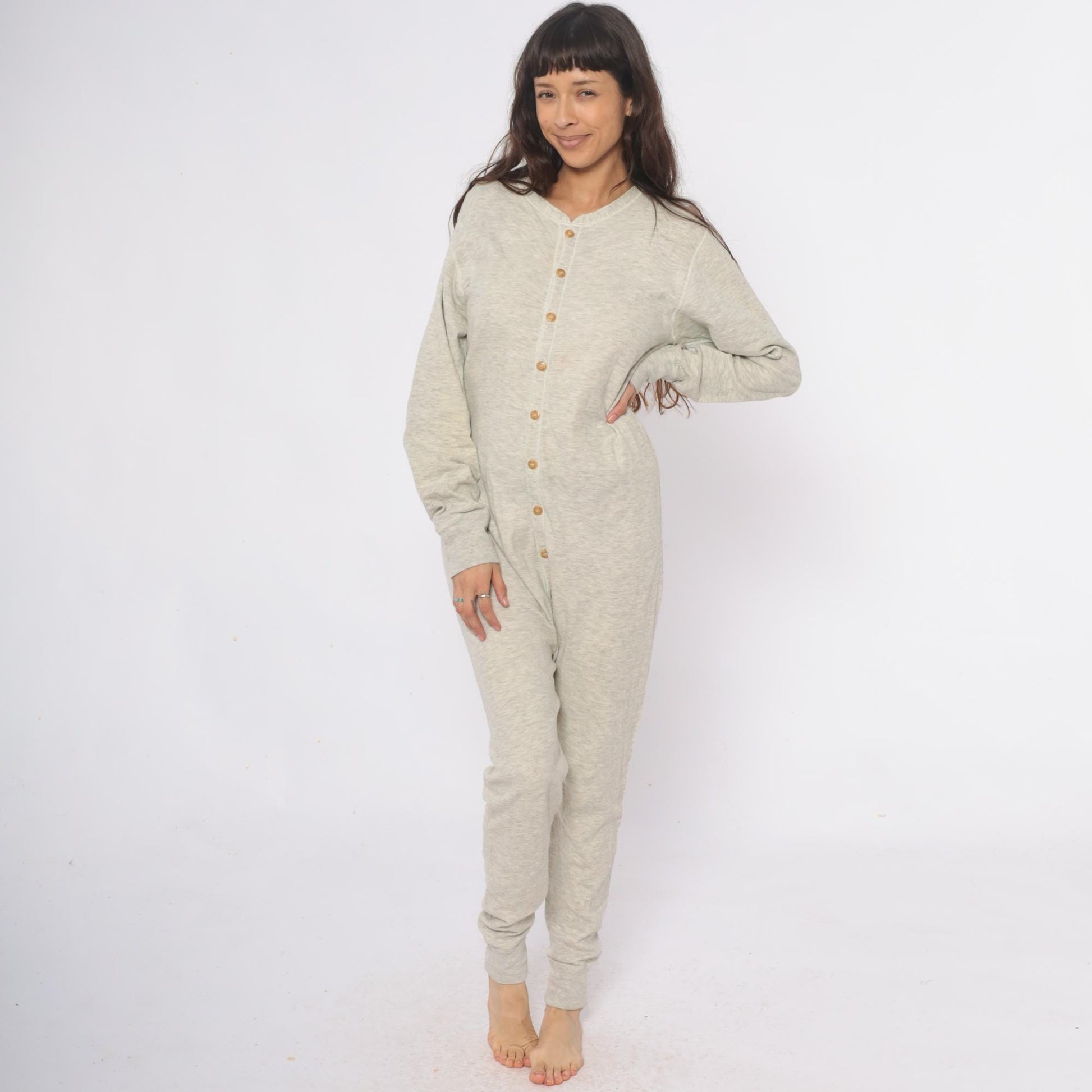 80s Duofold Union Suit Thermal Onesie Cream Cotton Wool Drop Seat Medium