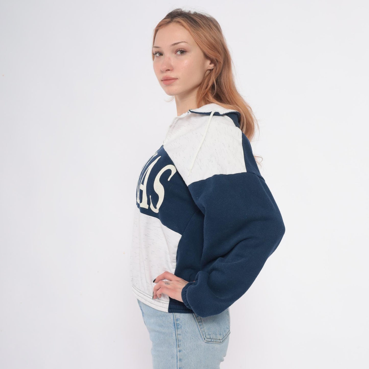 80s Bahamas Zip Hoodie Colorblock Navy Cream Cotton Small Medium