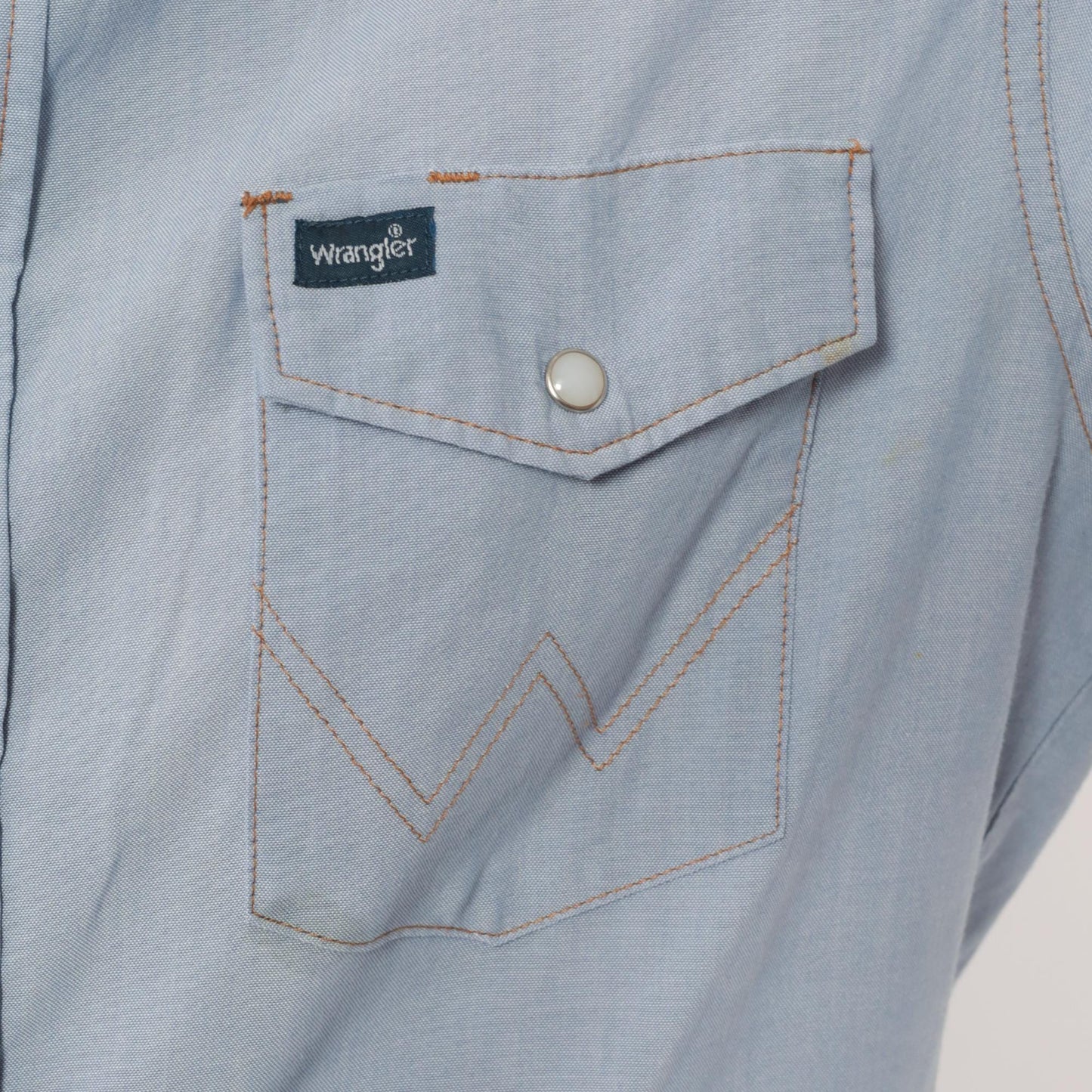 80s Wrangler Western Shirt Pearl Snap Light Blue Chambray Large