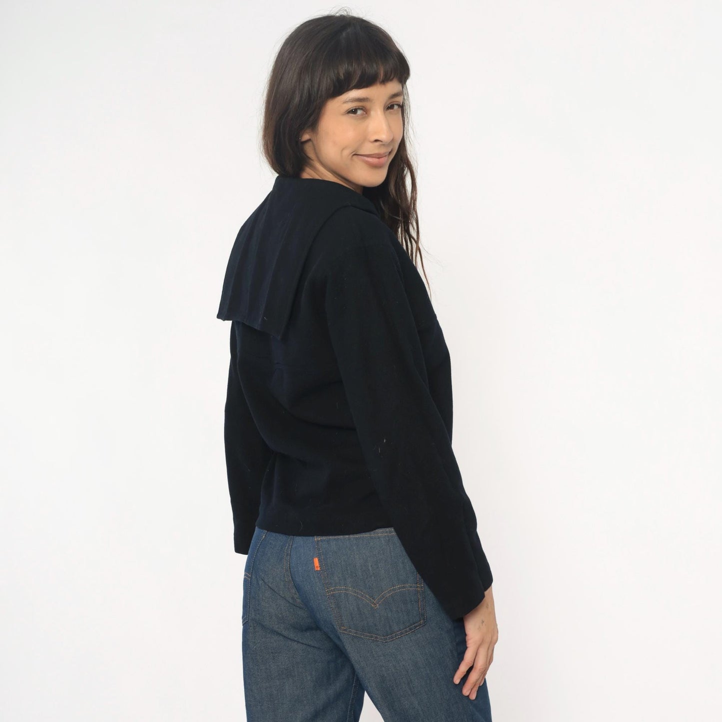 1940s Naval Clothing Factory Wool Military Shirt Dark Blue Petty Officer XS