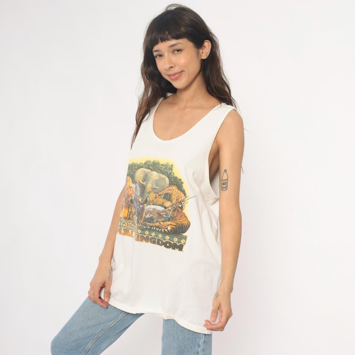 90s Walt Disney World Animal Kingdom Tank Top White Cotton Graphic Extra Large XL