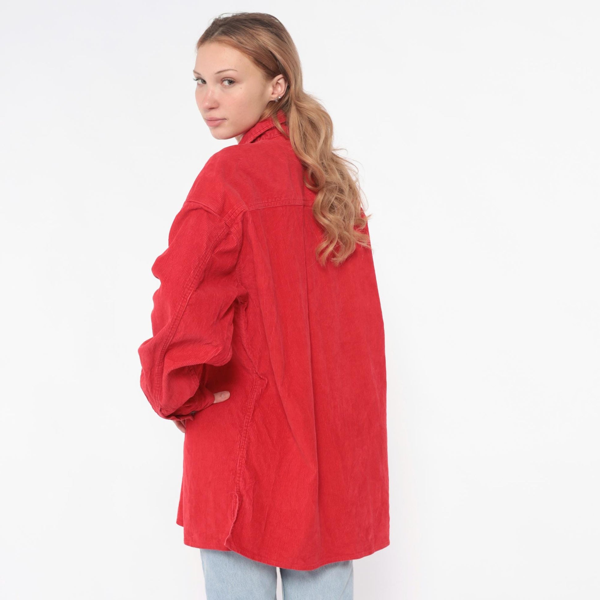 90s Marlboro Corduroy Half-Zip Shirt Red Cotton Collared Medium