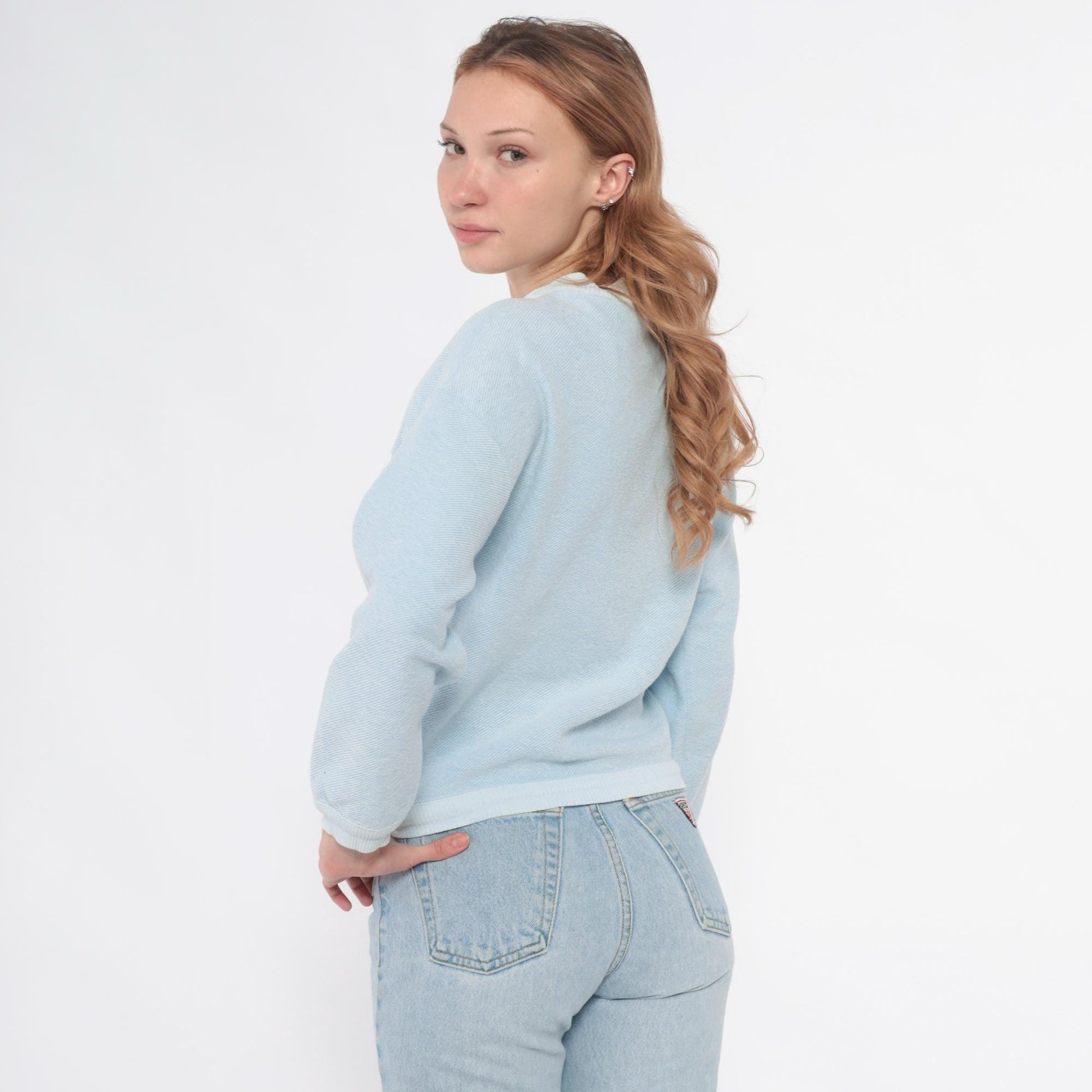 90s Willy Dee Light Blue Colourblock Sweatshirt Crew Neck Small S