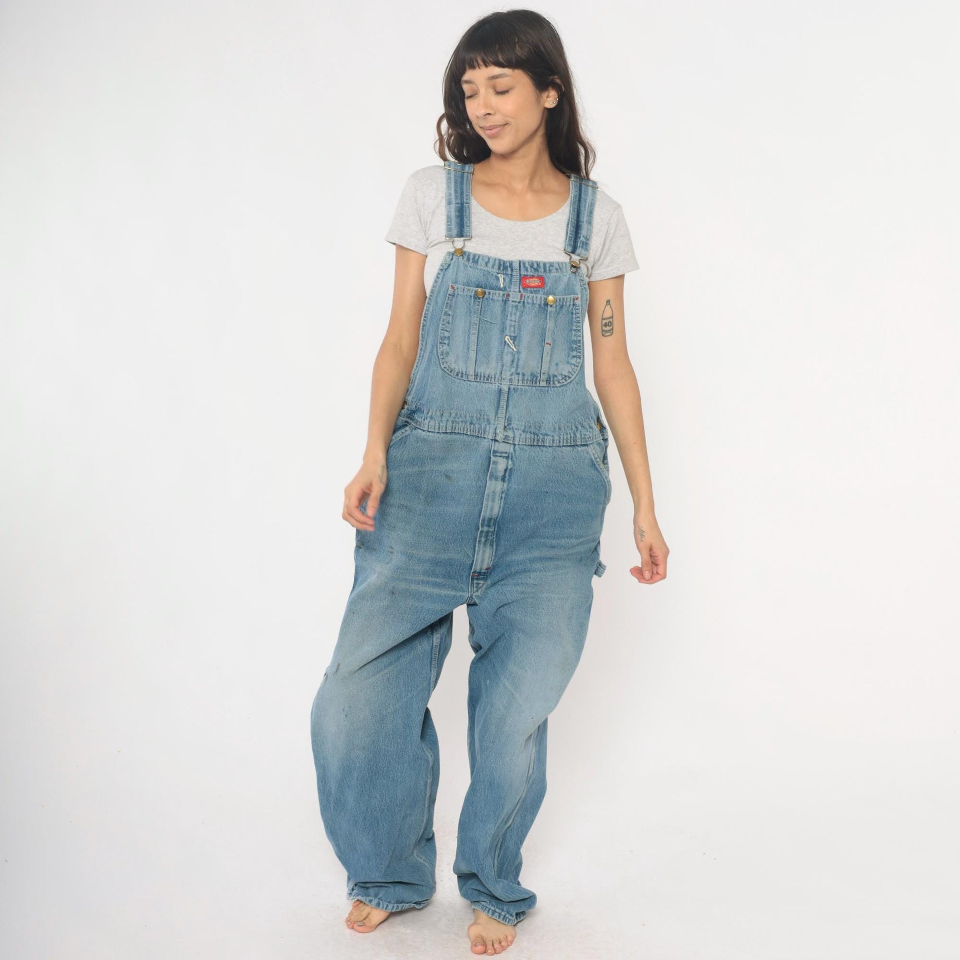 Dickies Y2K Light Blue Denim Overalls Distressed Workwear Plus Size XXL