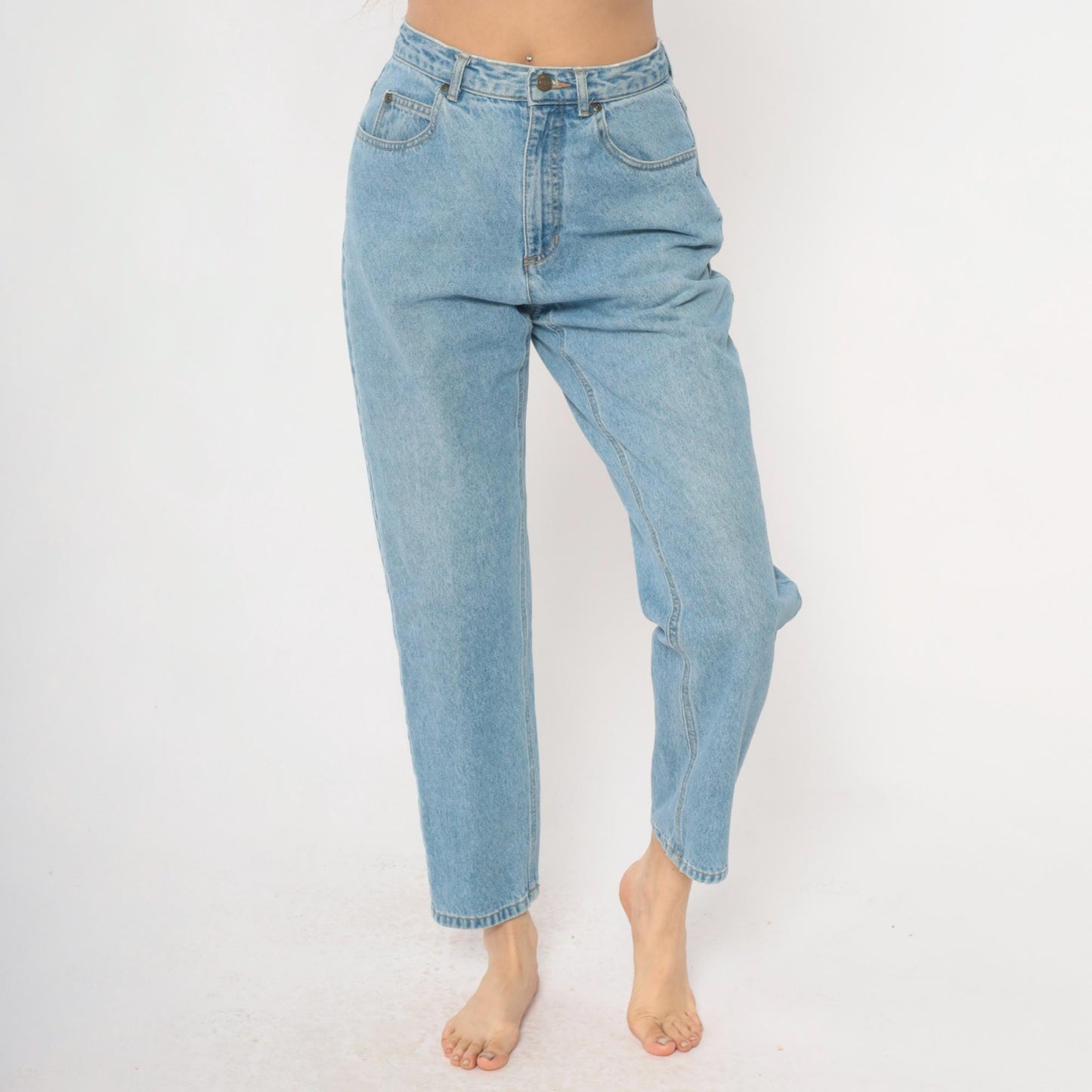 90s Liz Authentic High Waisted Jeans Light Wash Leaf Pocket Medium