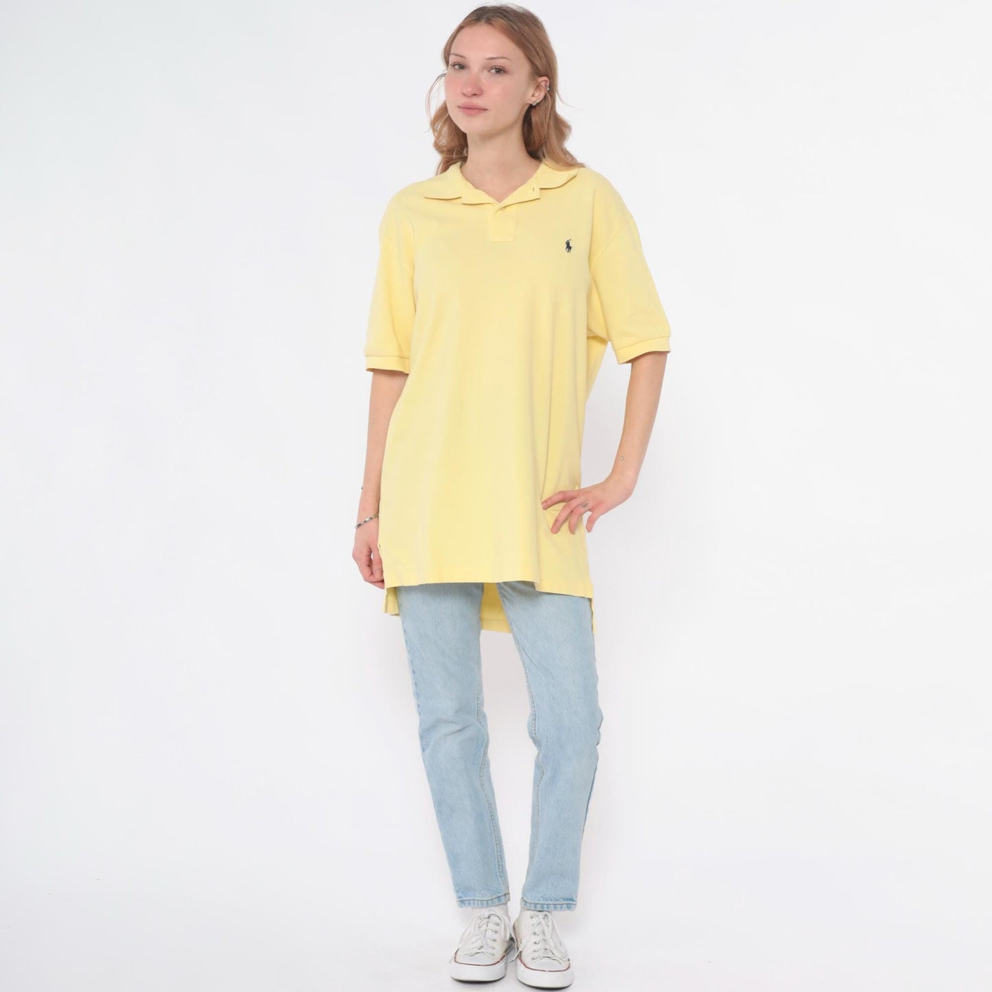 90s Polo by Ralph Lauren Yellow Cotton Polo Shirt Tunic Large L
