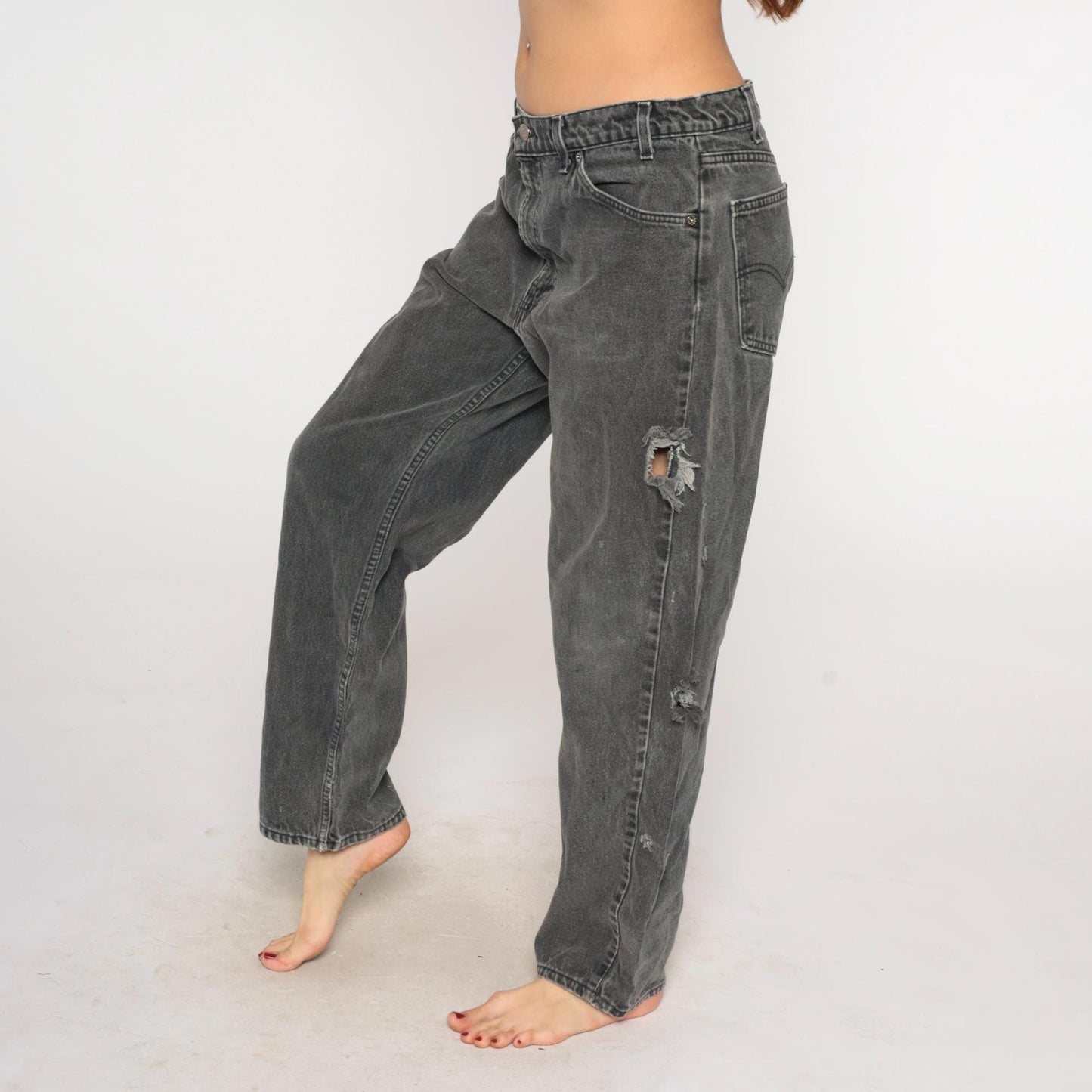 90s Levi's 550 Black Distressed High Rise Straight Leg Jeans 30x30
