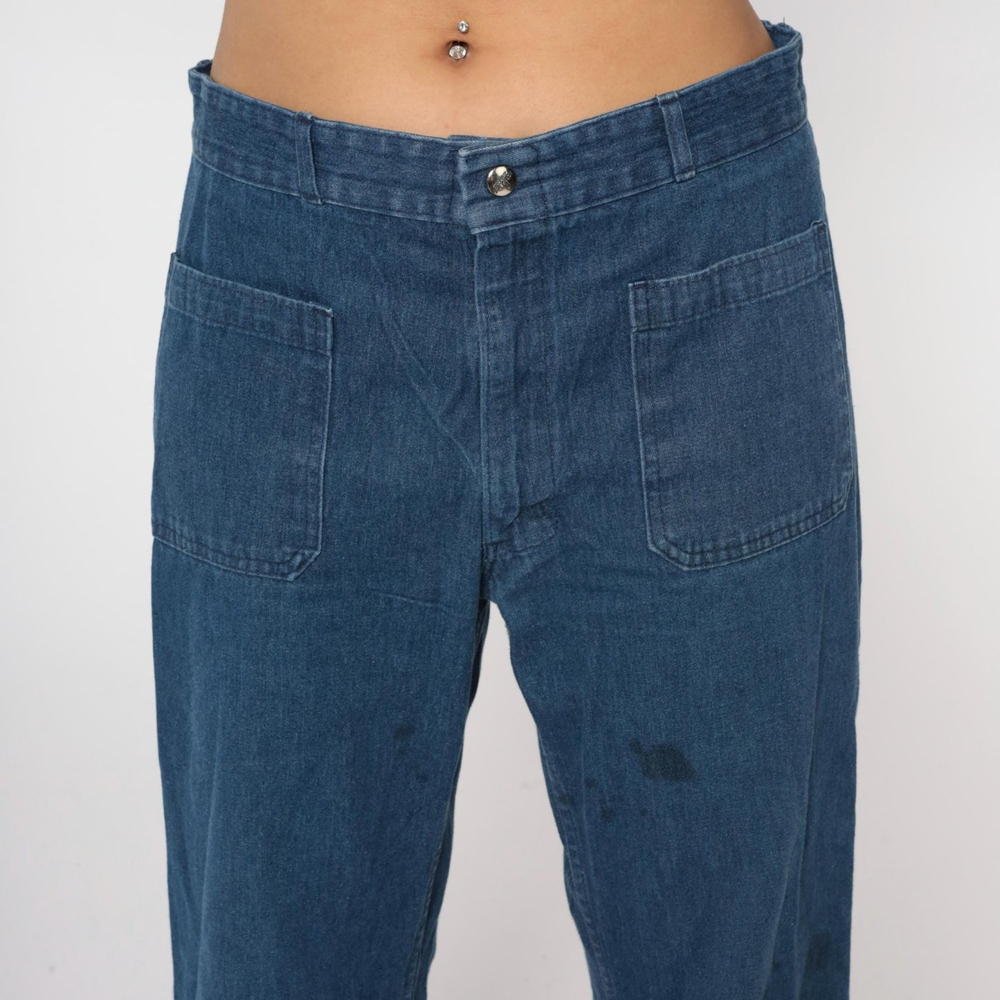 70s Seafarer High Rise Straight Leg Denim Jeans Blue Cotton Large L